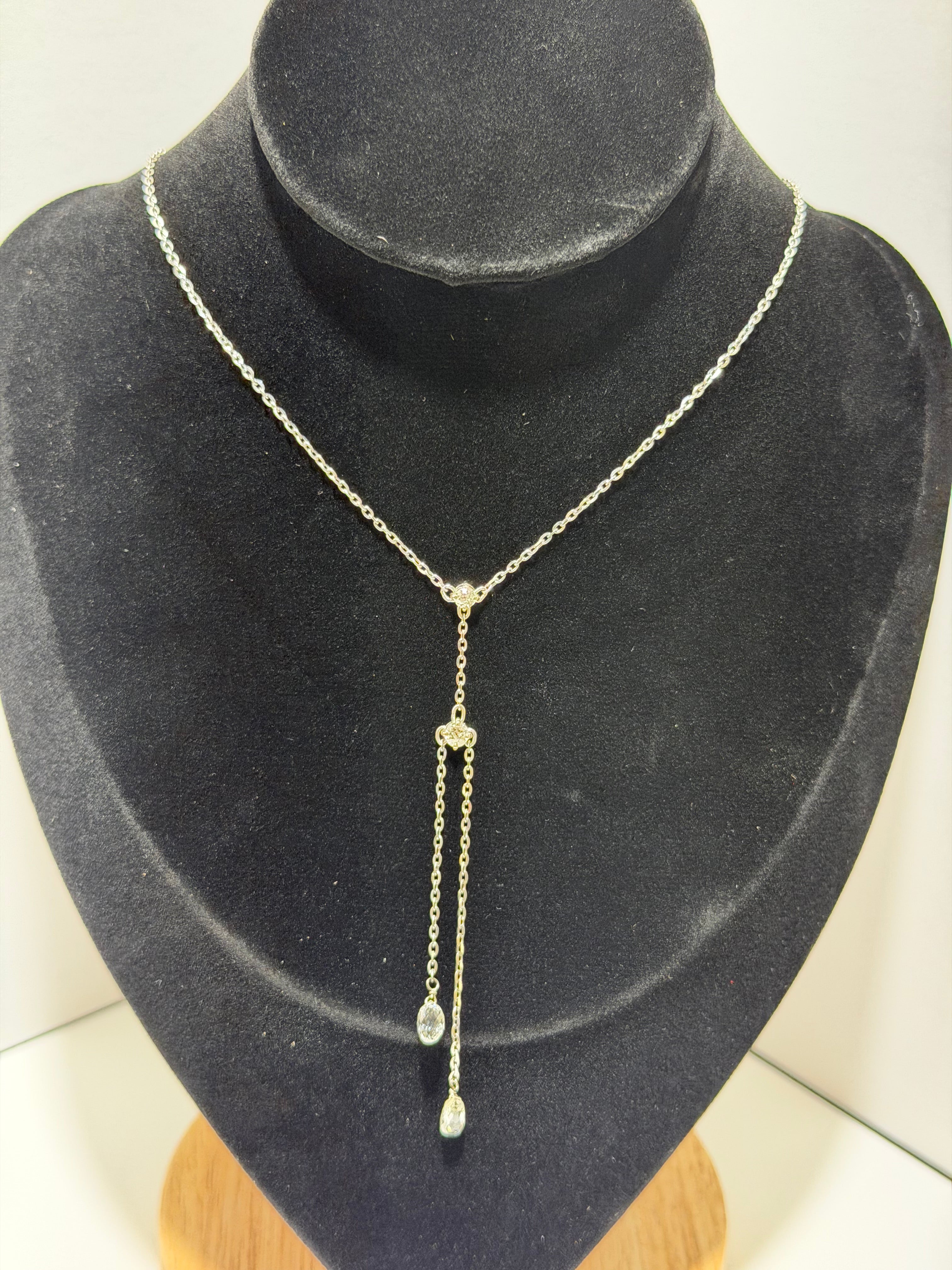 18K White Gold Antique Diamond Y-Necklace