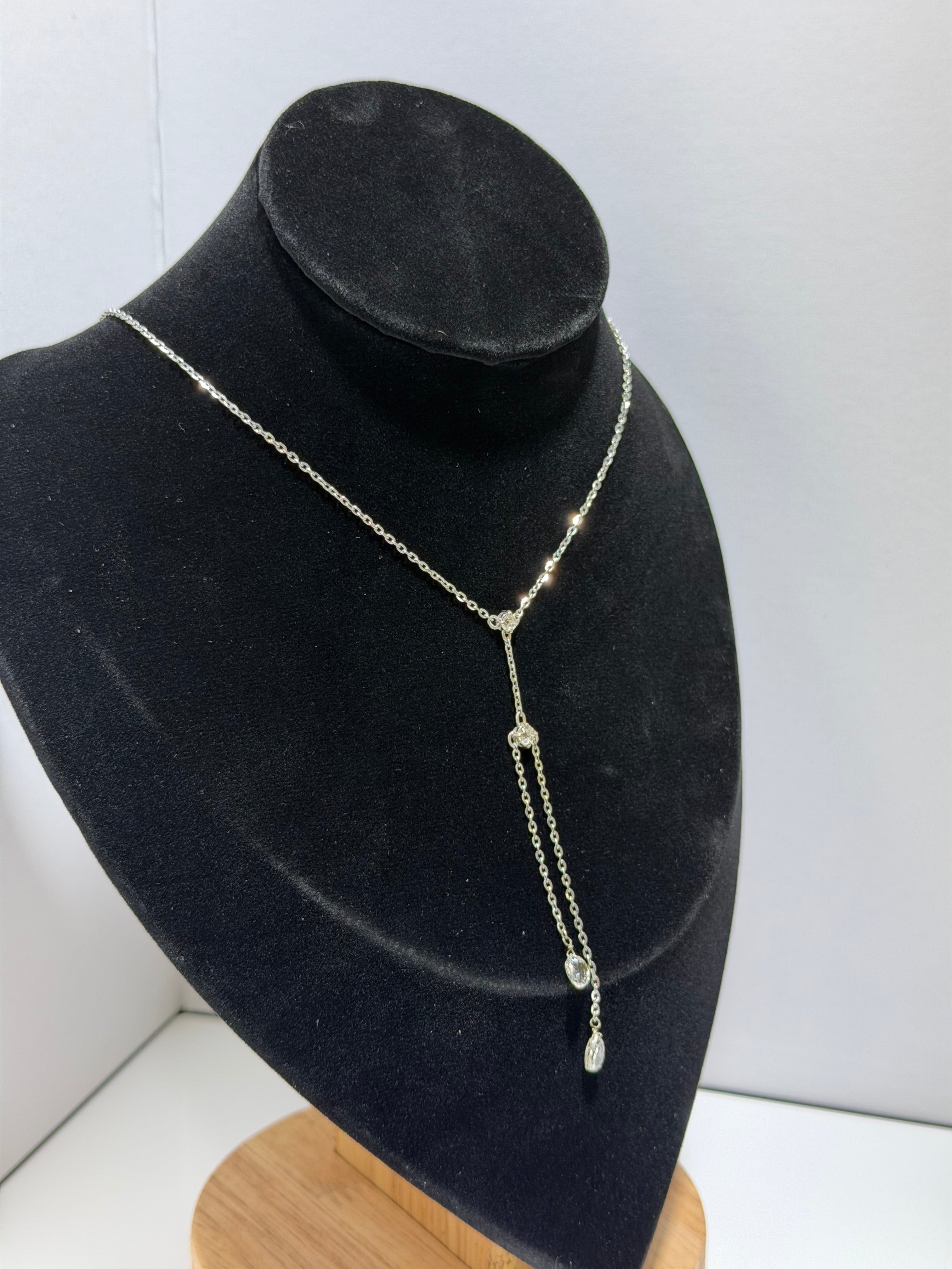 18K White Gold Antique Diamond Y-Necklace
