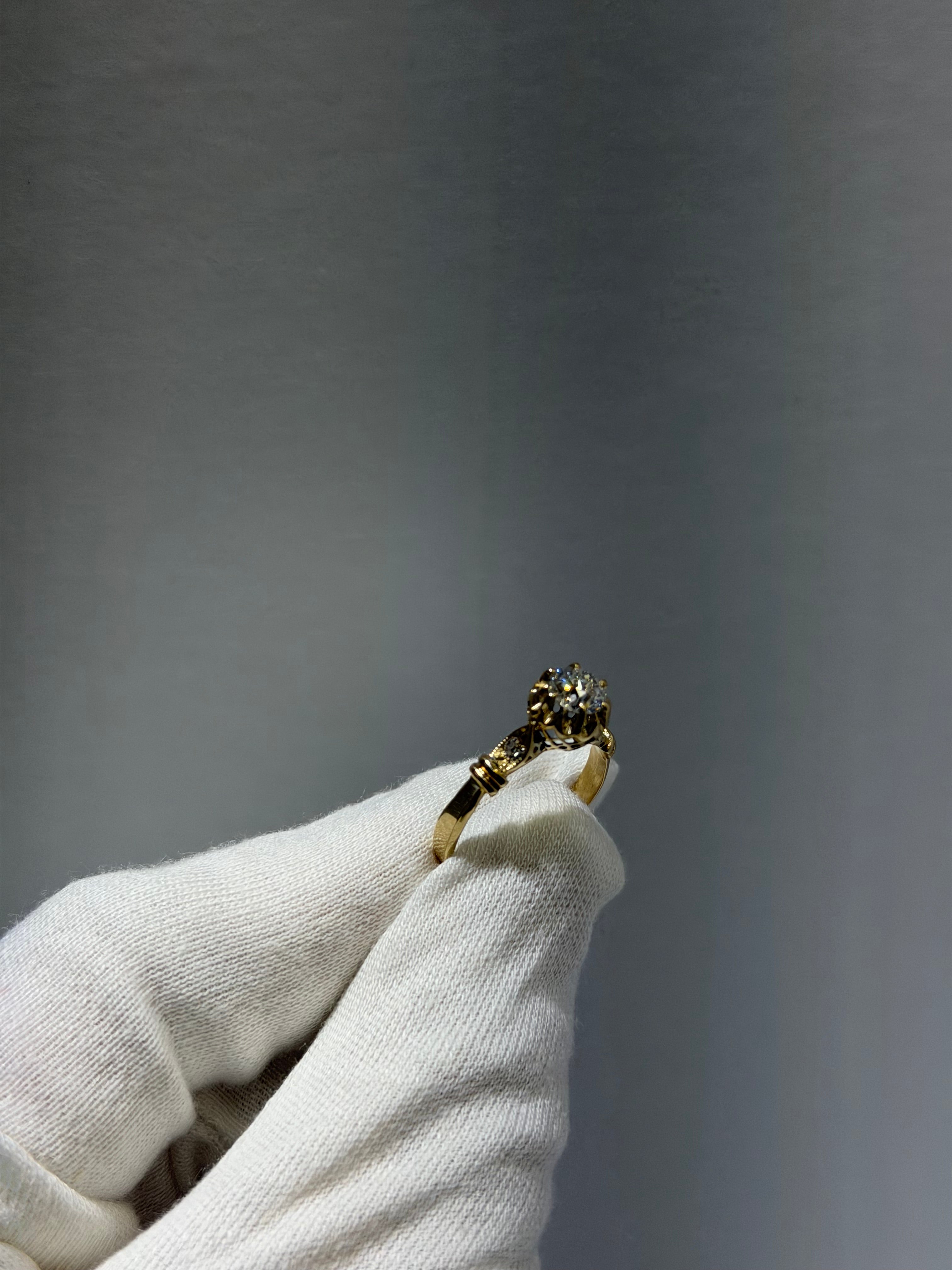Antique Victorian 0.78 Carat Old European Cut Diamond Solitaire Ring in 14K Yellow Gold