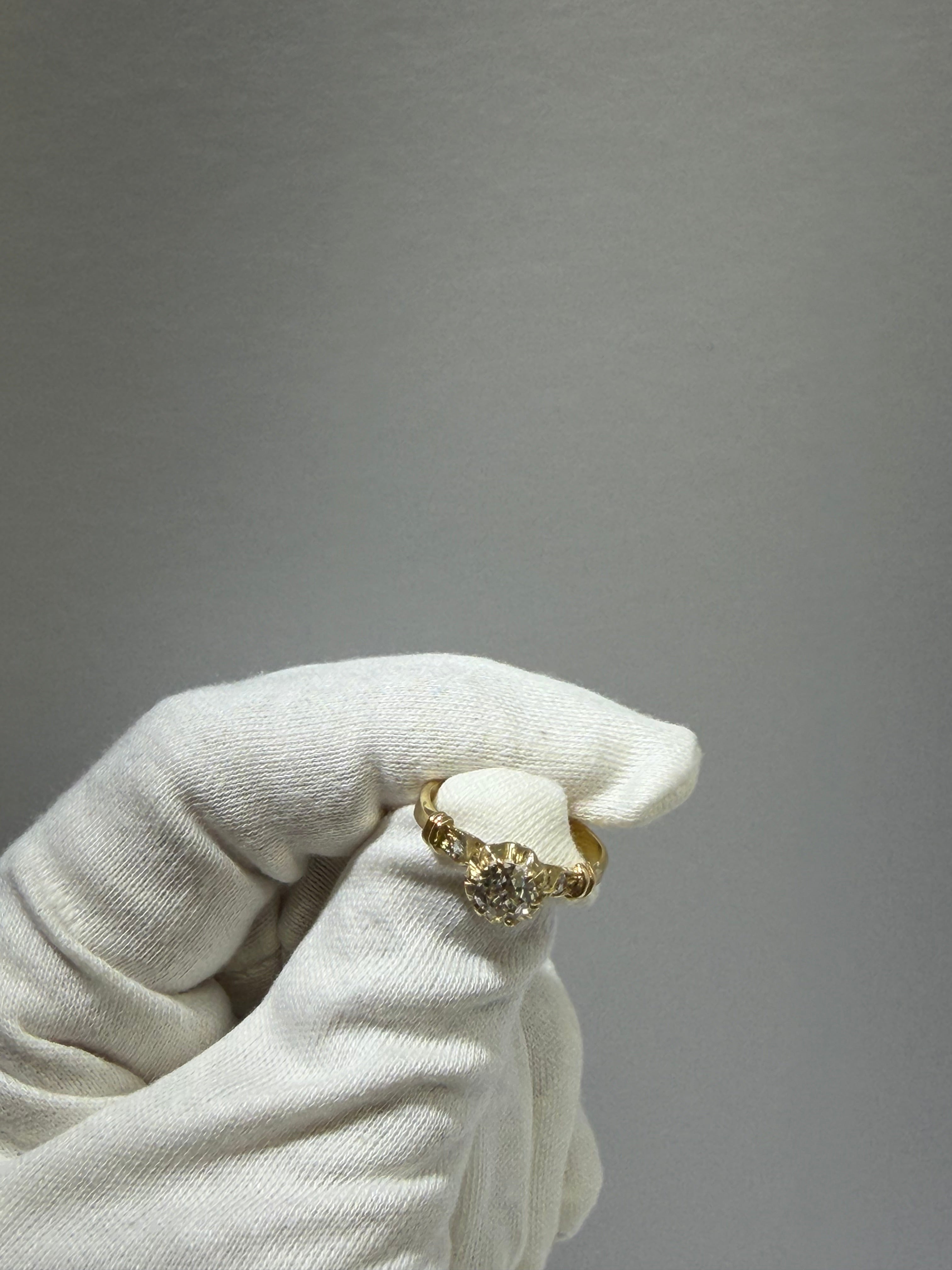 Antique Victorian 0.78 Carat Old European Cut Diamond Solitaire Ring in 14K Yellow Gold