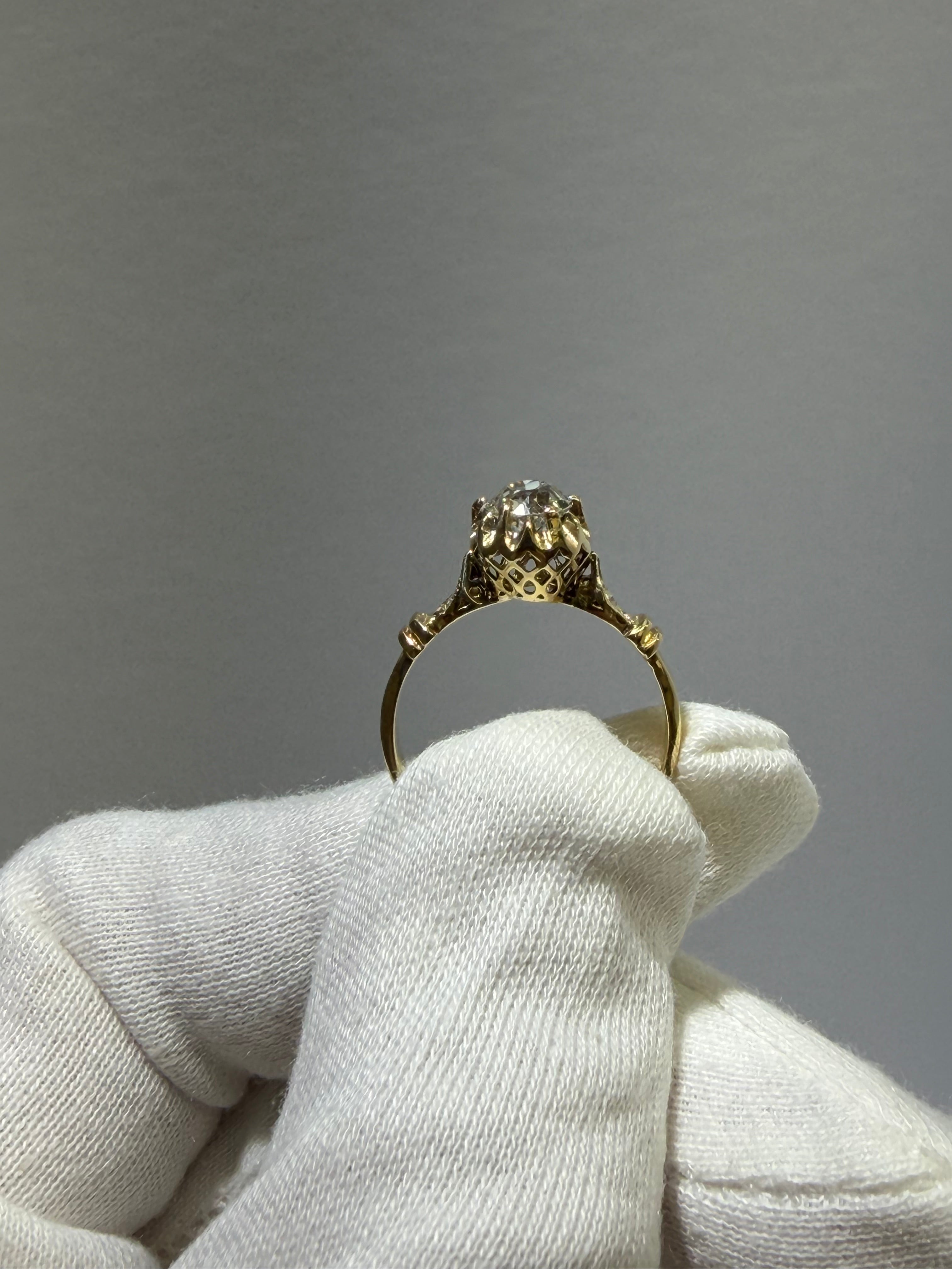 Antique Victorian 0.78 Carat Old European Cut Diamond Solitaire Ring in 14K Yellow Gold