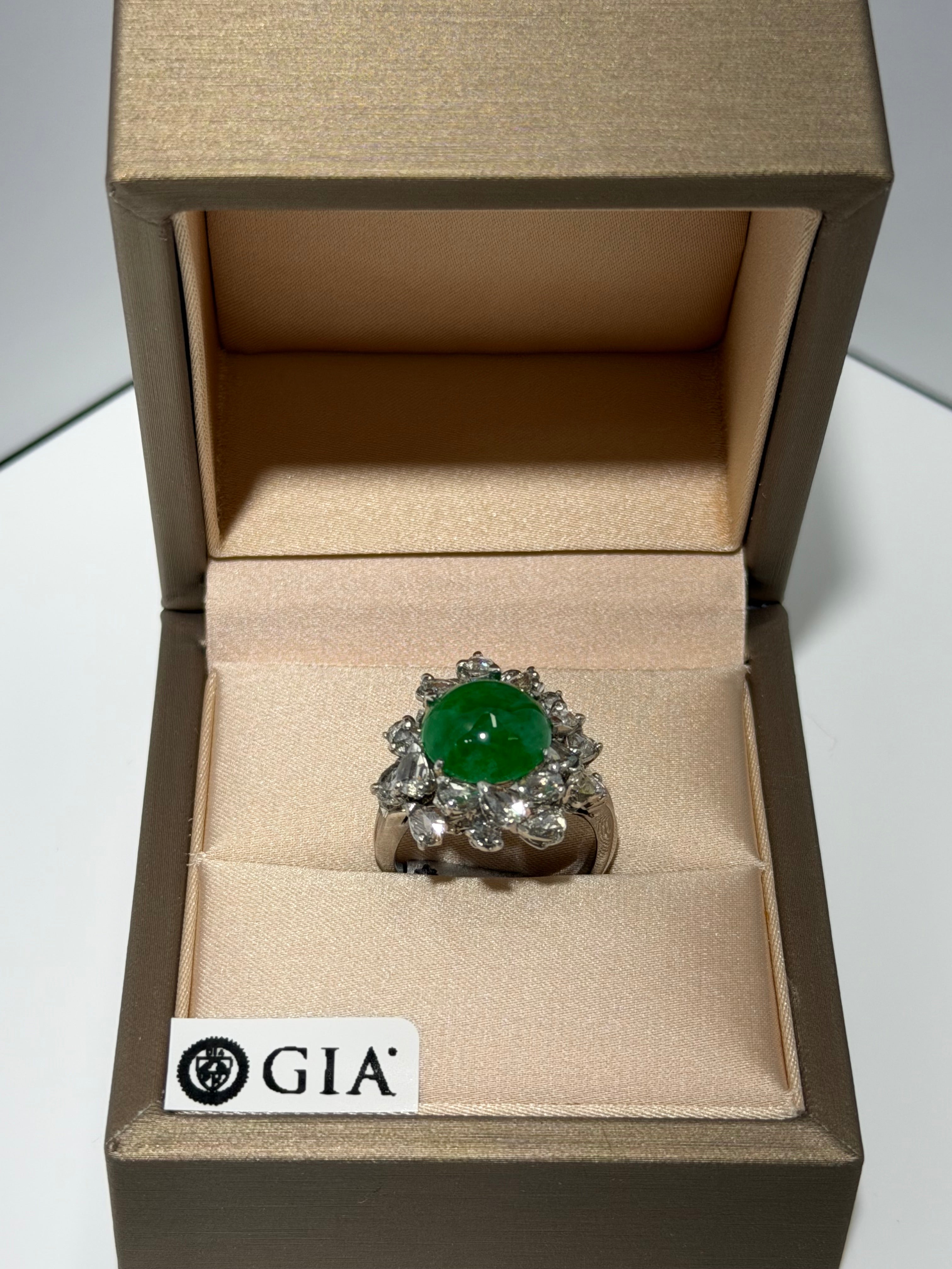 Belle Époque Platinum Cluster Ring (c. 1900–1918) Redesigned with GIA Jadeite Jade & 1.29 ct Rose Cut Diamonds