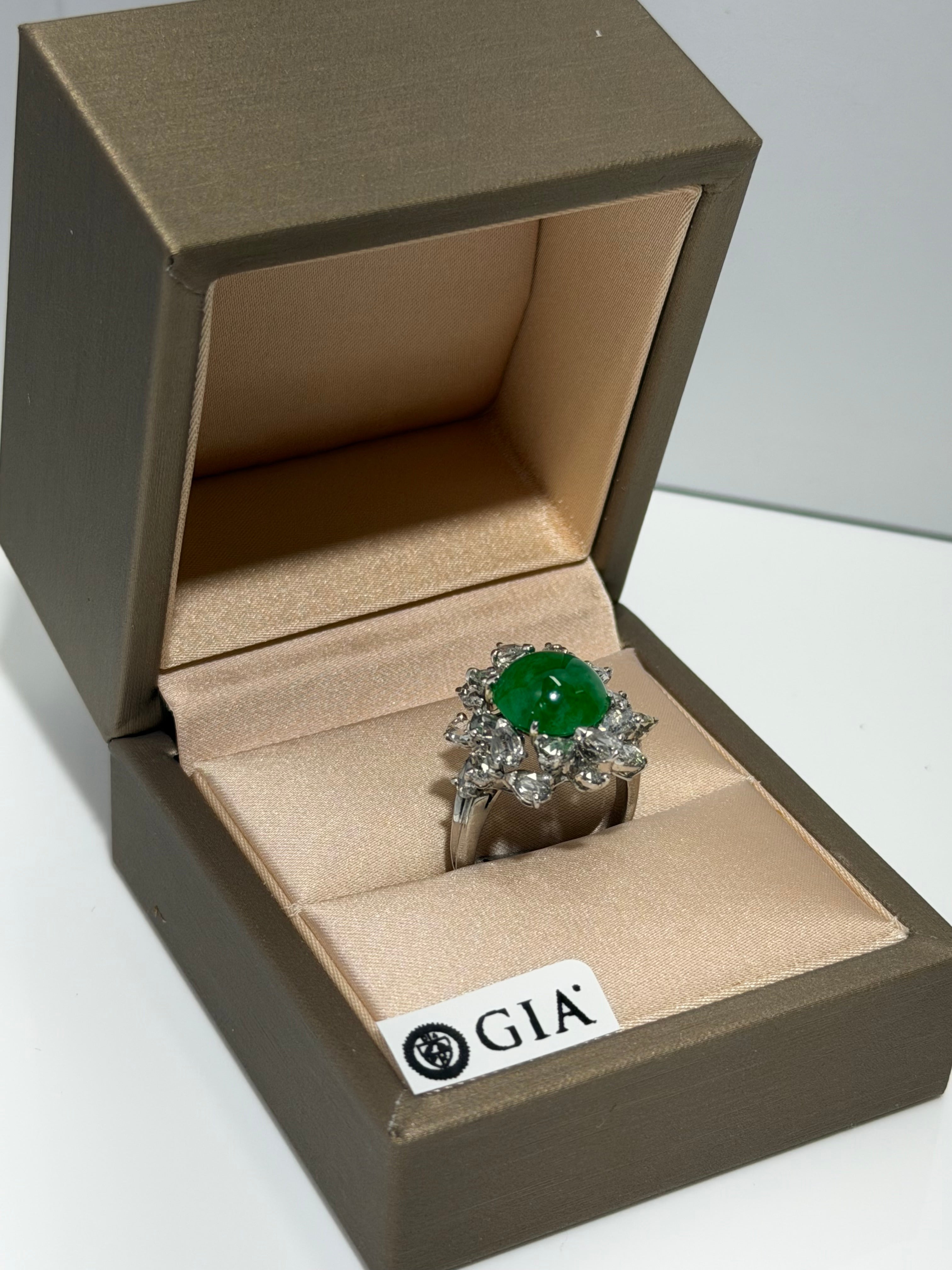Belle Époque Platinum Cluster Ring (c. 1900–1918) Redesigned with GIA Jadeite Jade & 1.29 ct Rose Cut Diamonds