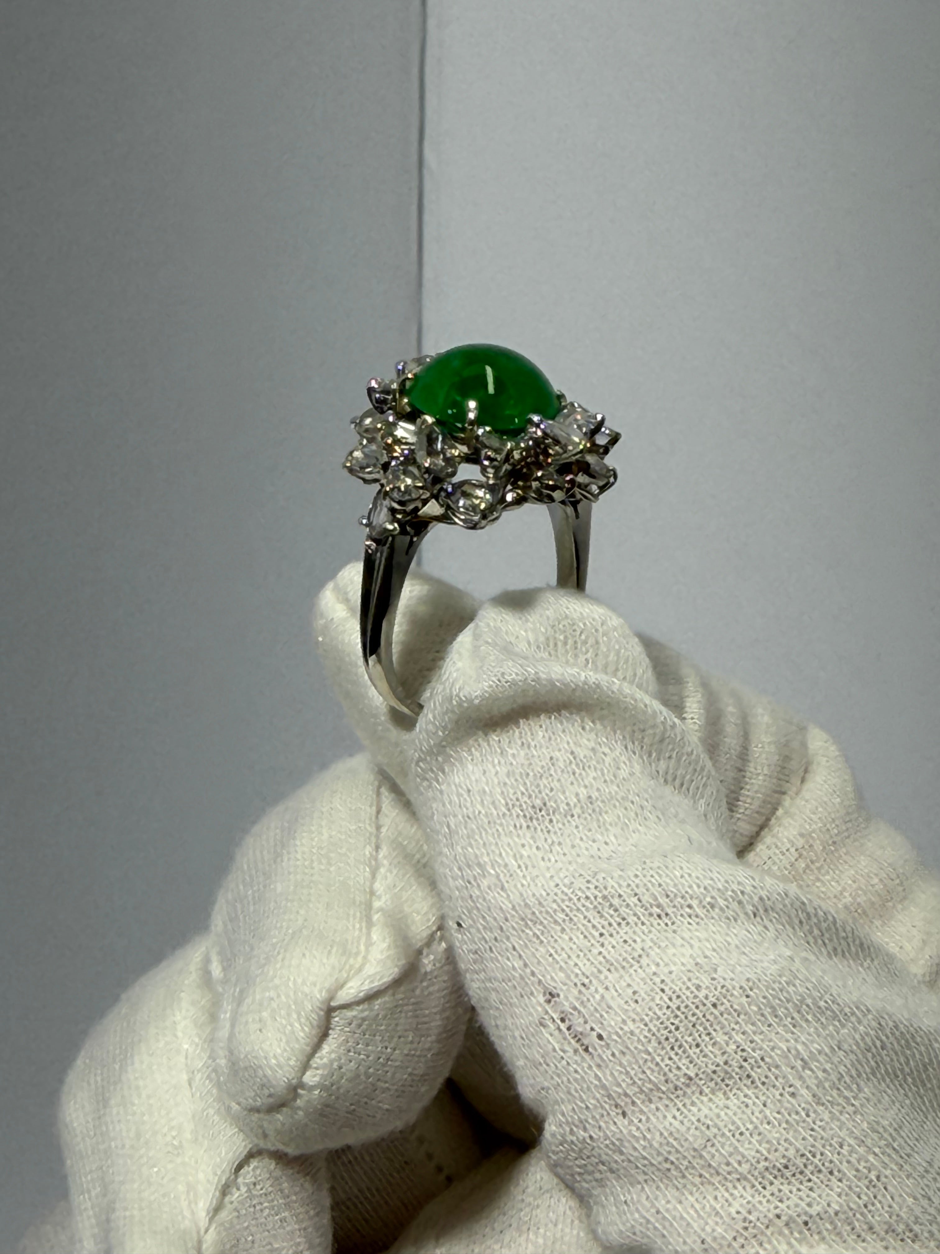 Belle Époque Platinum Cluster Ring (c. 1900–1918) Redesigned with GIA Jadeite Jade & 1.29 ct Rose Cut Diamonds