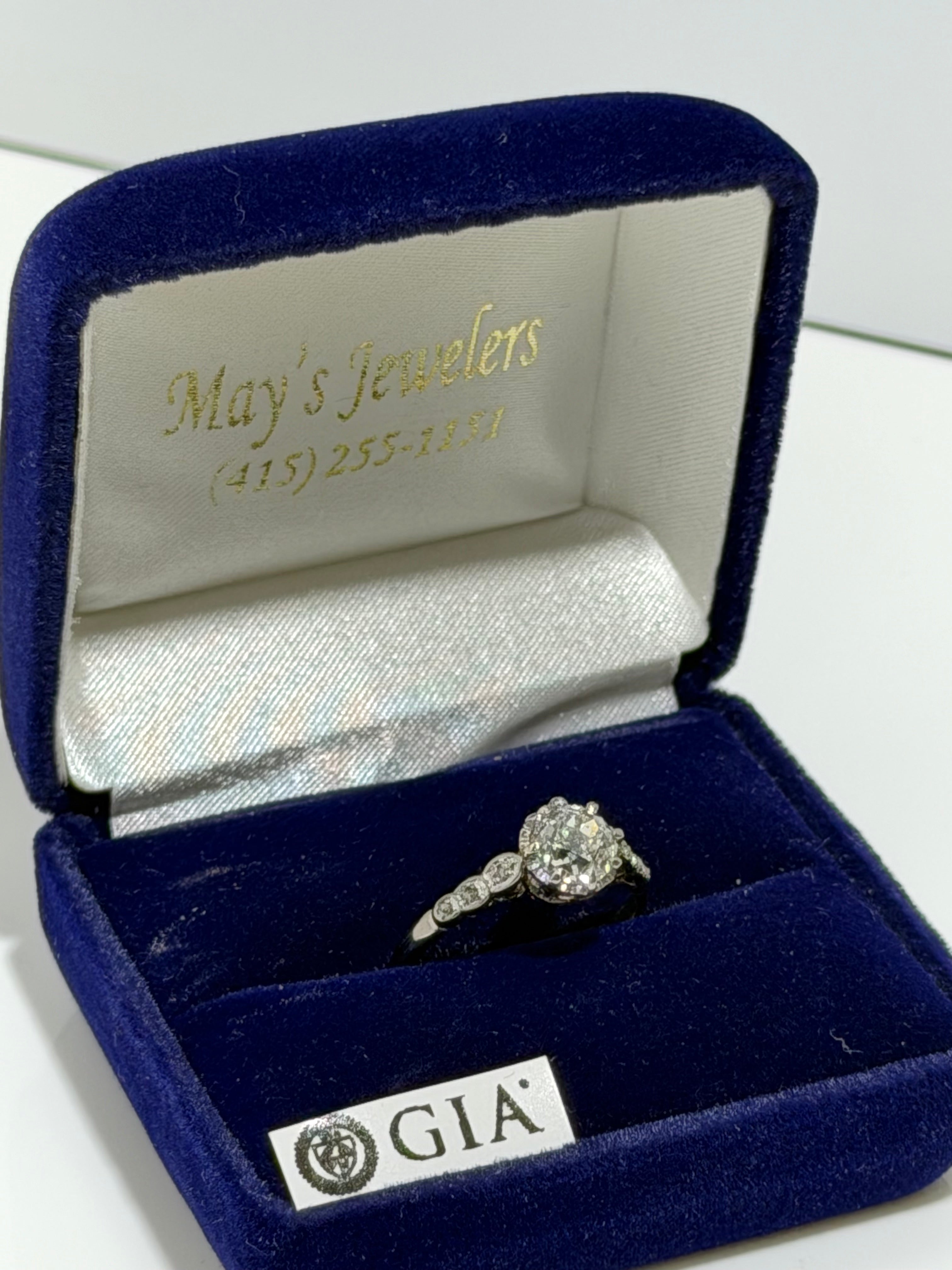 Art Deco Platinum Engagement Ring (c. 1920–1925) with 1.20 ct GIA Old European Cut Diamond & Antique Accent Diamonds