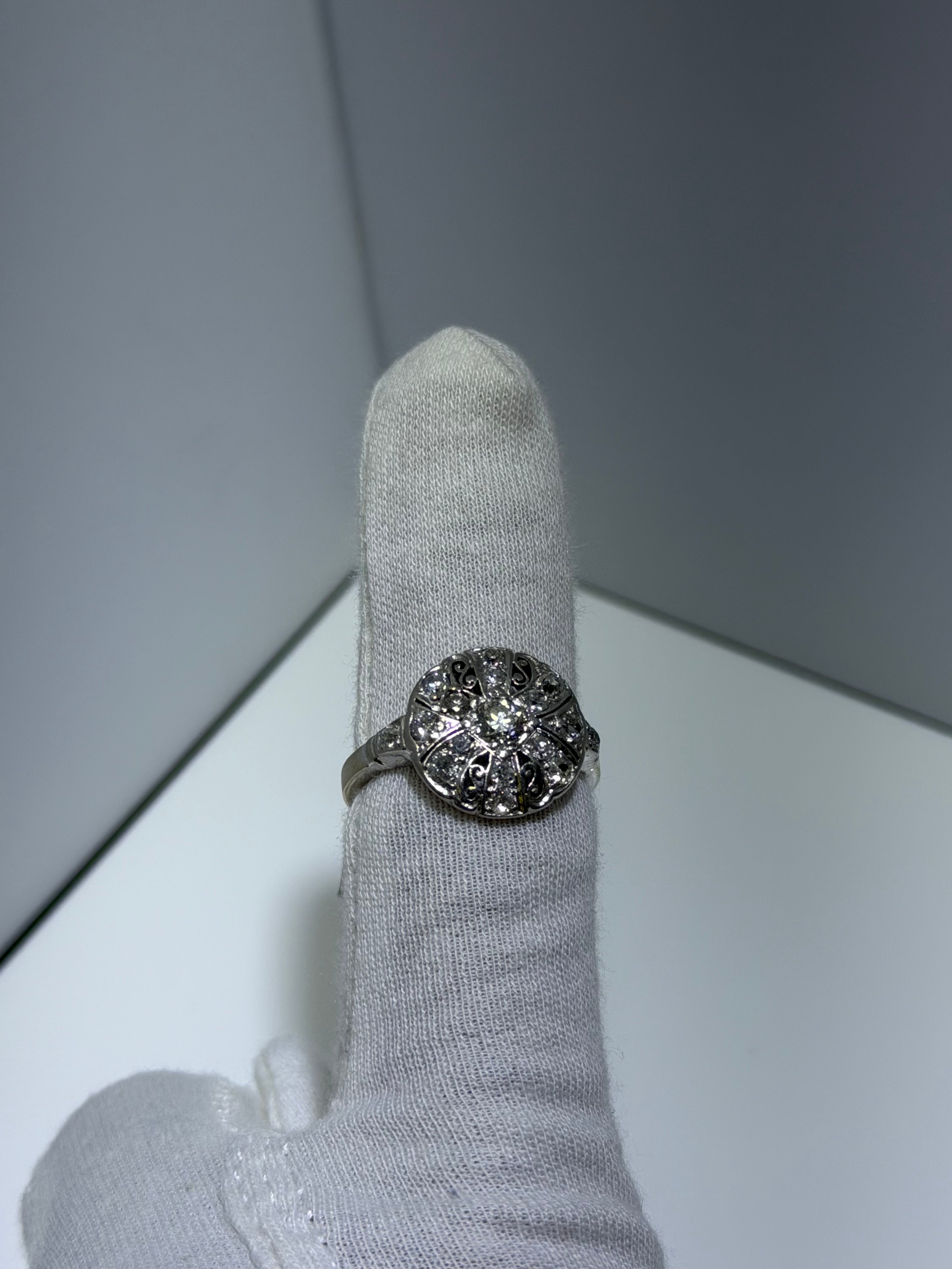 Vintage 14K White Gold Late Art Deco Diamond Plaque Ring with 0.35ct Center, circa 1935–1942