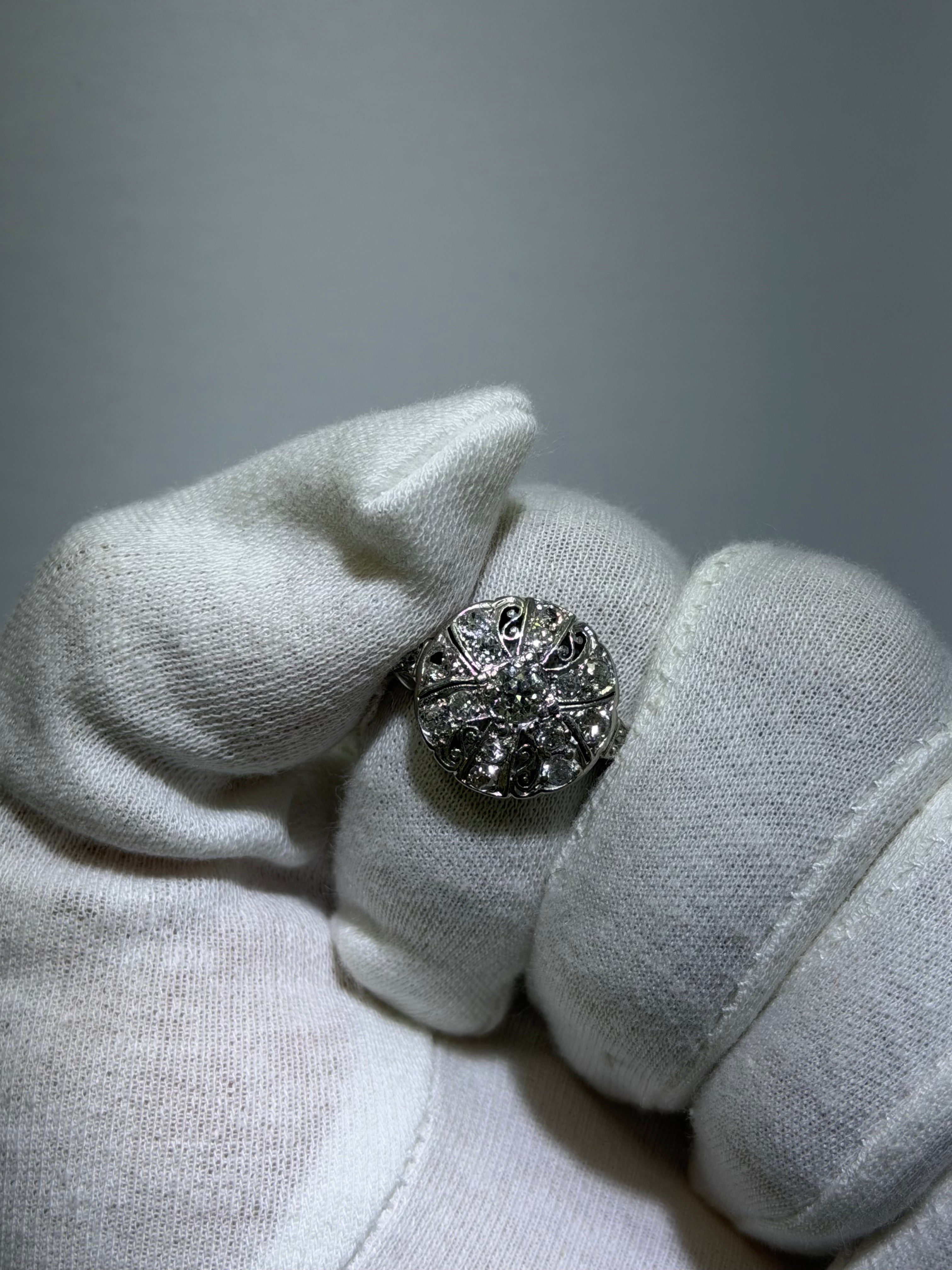 Vintage 14K White Gold Late Art Deco Diamond Plaque Ring with 0.35ct Center, circa 1935–1942