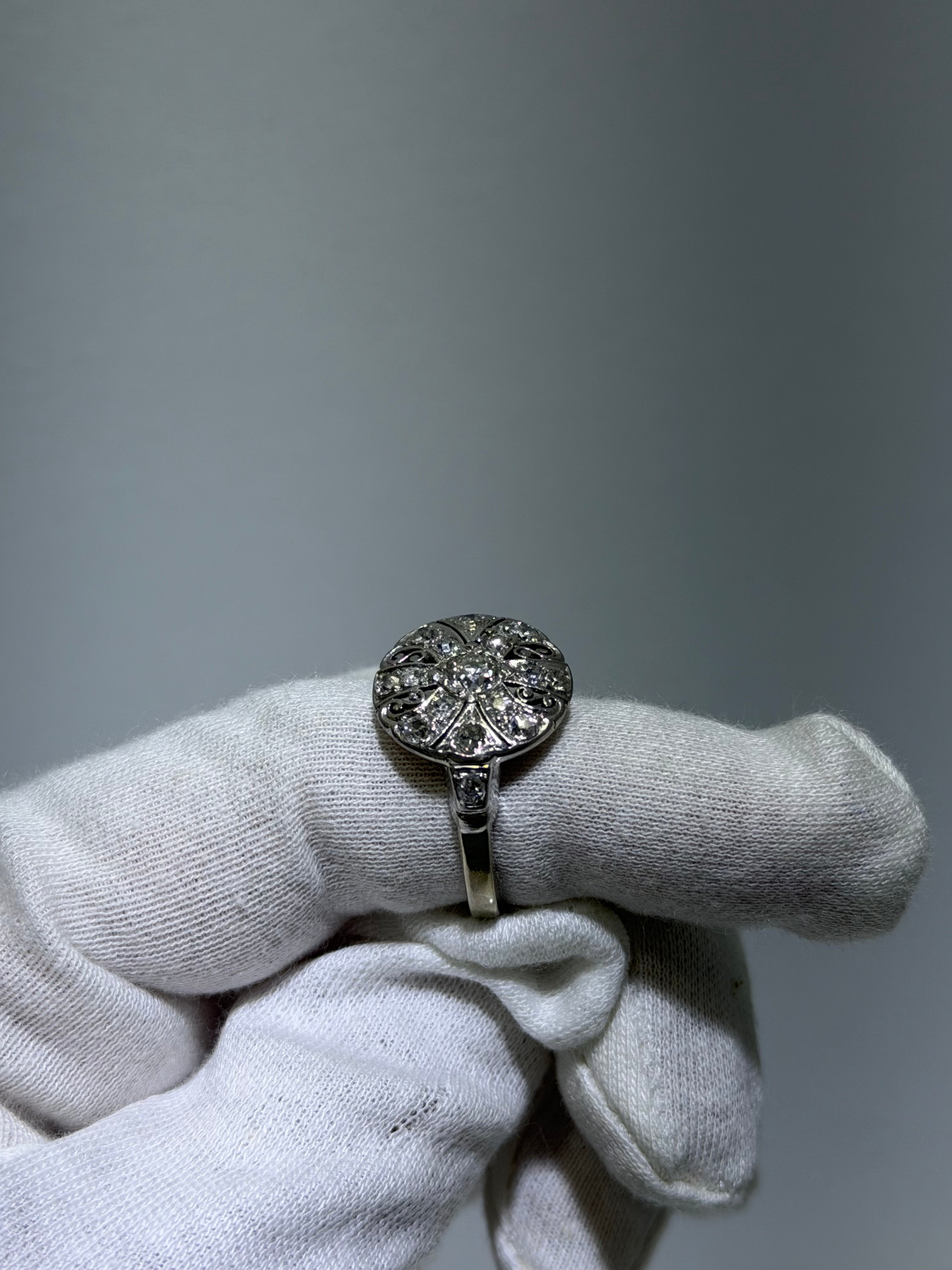 Vintage 14K White Gold Late Art Deco Diamond Plaque Ring with 0.35ct Center, circa 1935–1942