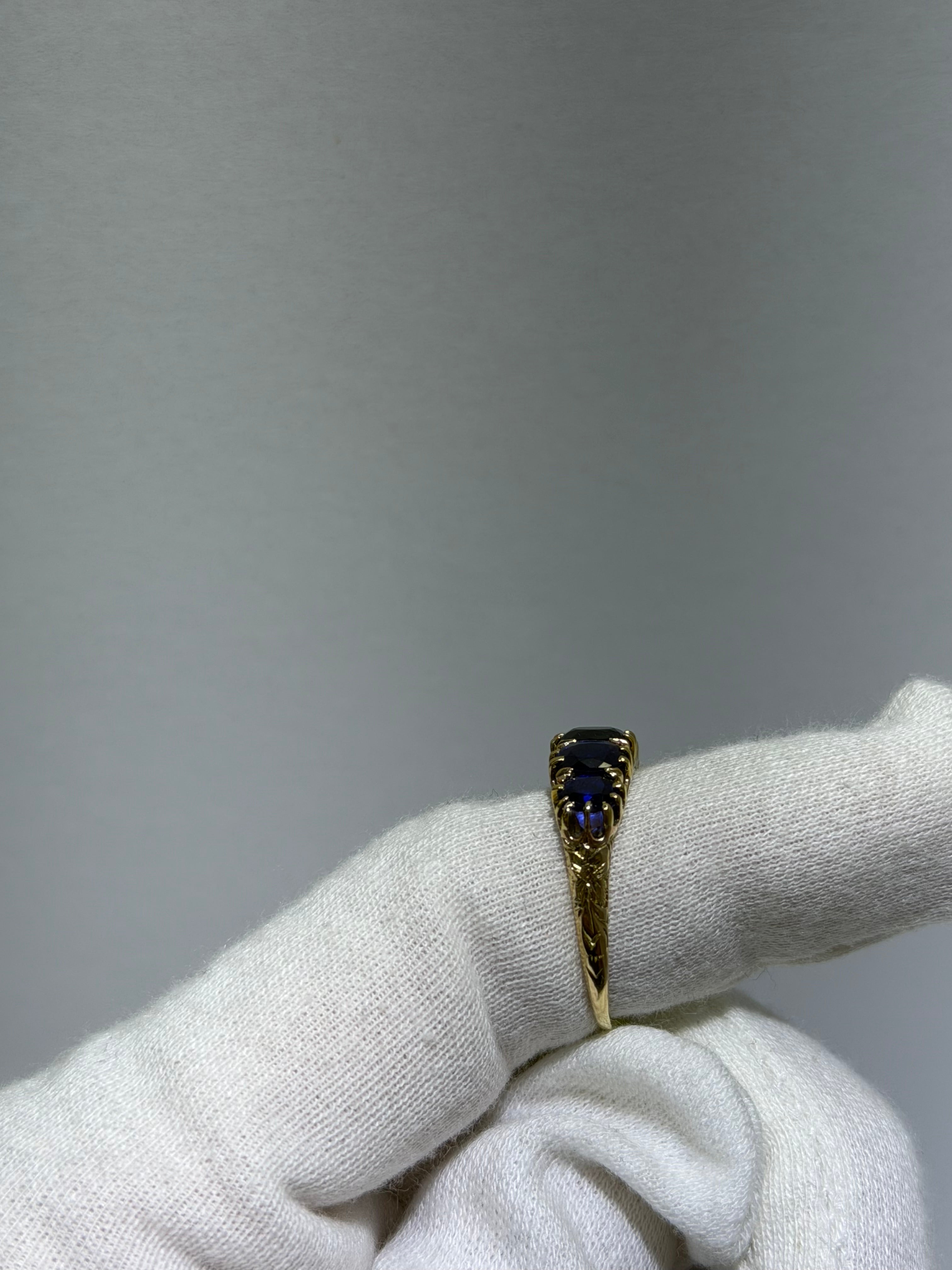 Antique Late Victorian 14K Yellow Gold Five-Stone Sapphire Ring, 2.43ctw, circa 1880–1890s