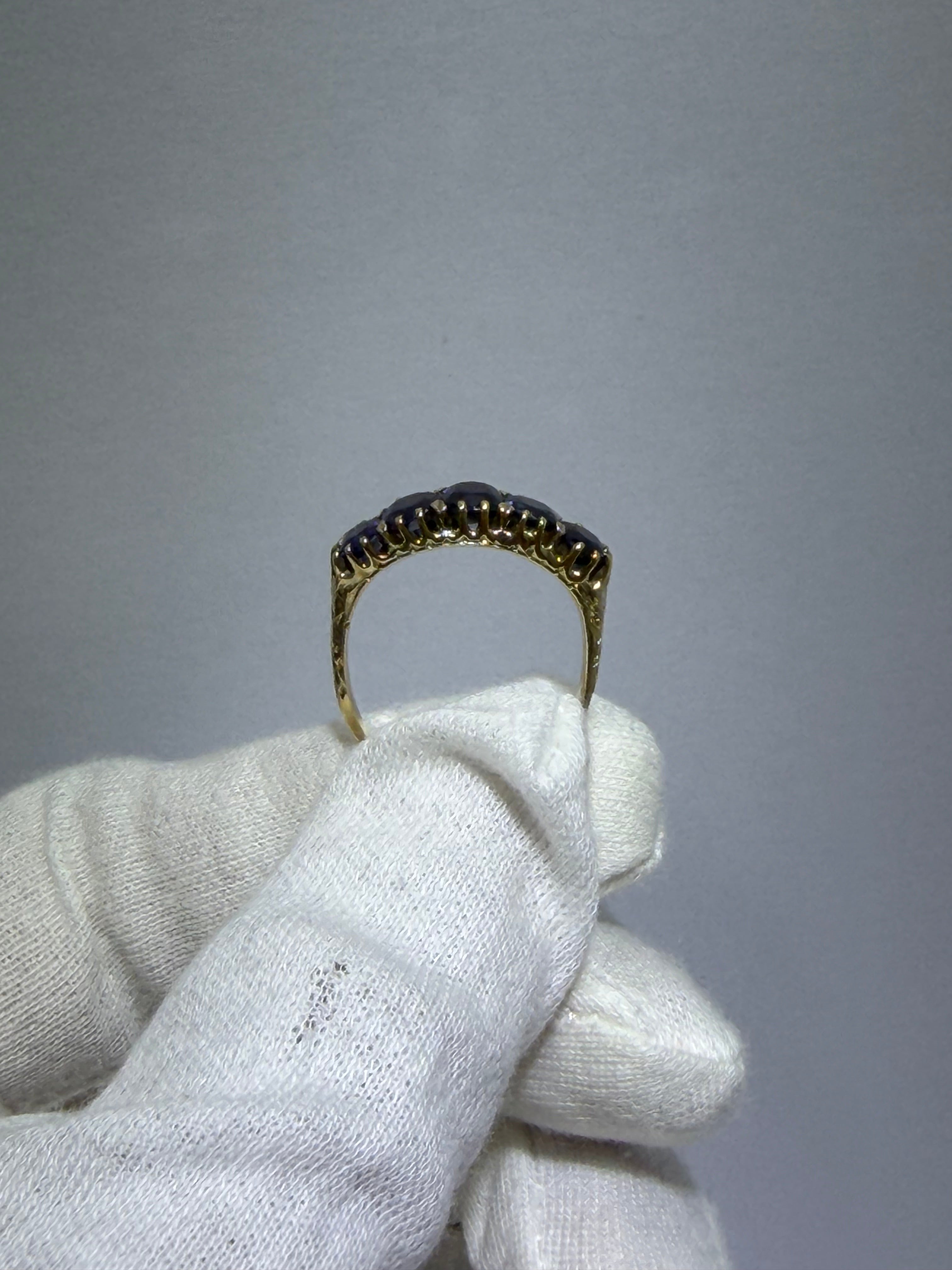 Antique Late Victorian 14K Yellow Gold Five-Stone Sapphire Ring, 2.43ctw, circa 1880–1890s