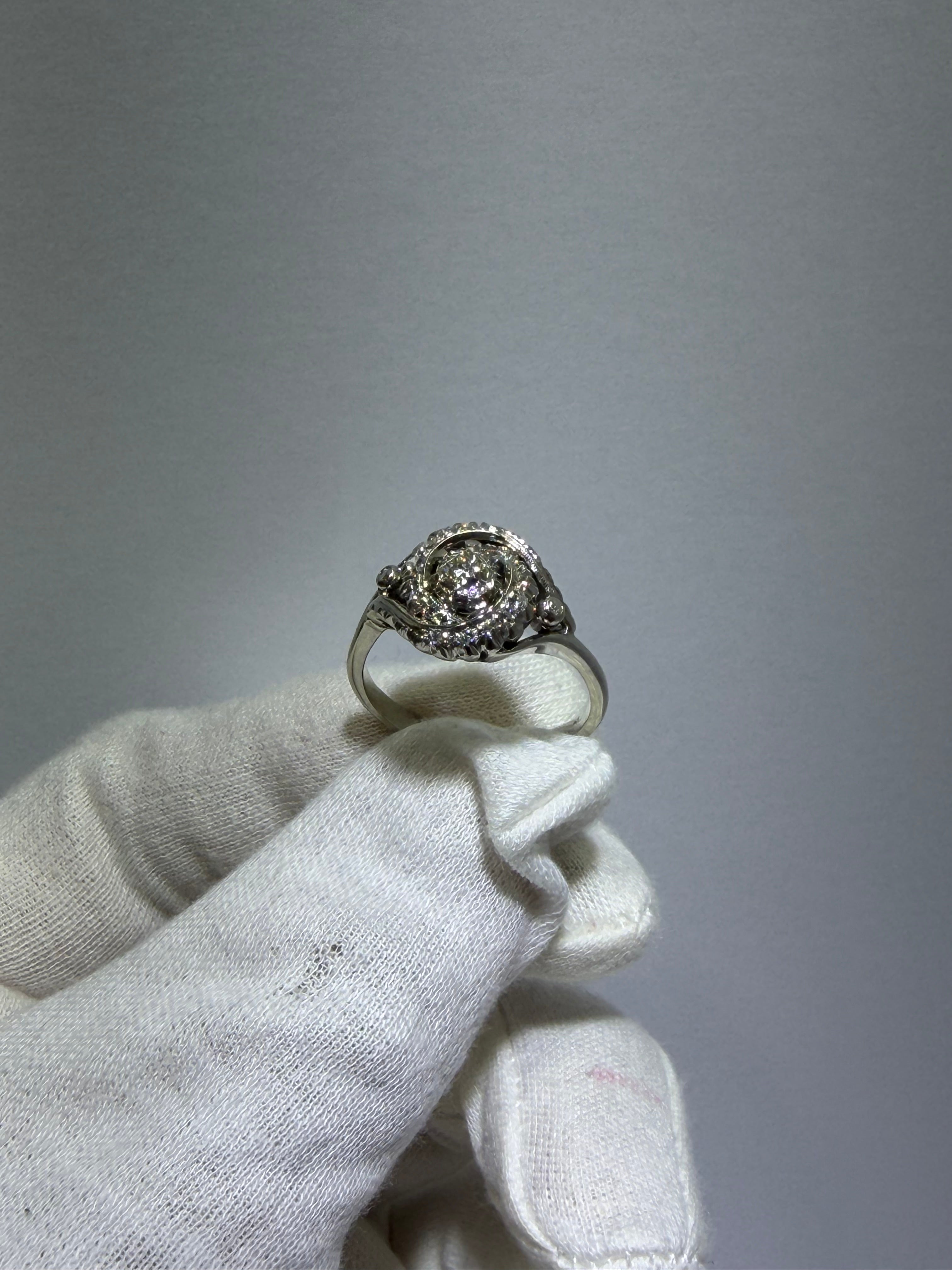 Antique Art Deco 18K White Gold Bypass Ring with 0.48ct Old European Cut Diamond, circa 1930–1940