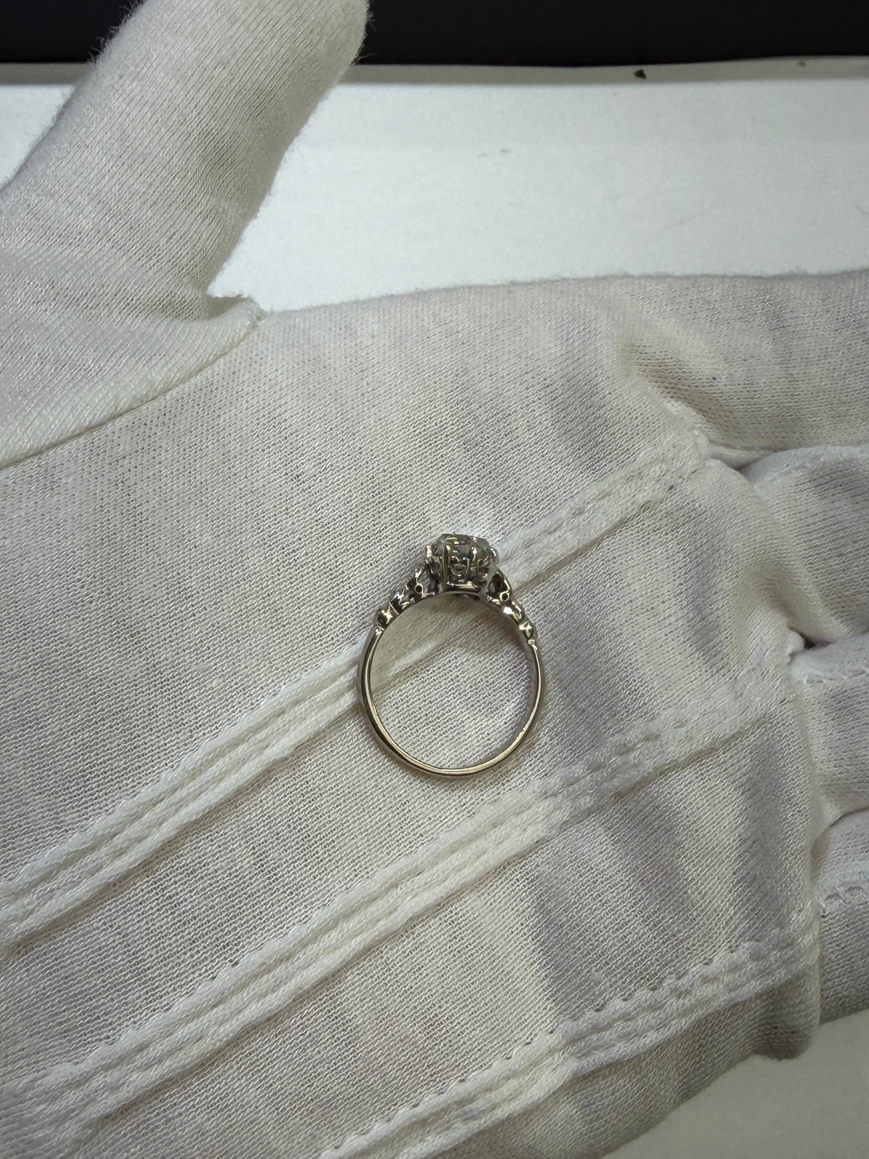 Antique 1910s Edwardian Platinum Engagement Ring featuring a Natural Rose Cut Diamond