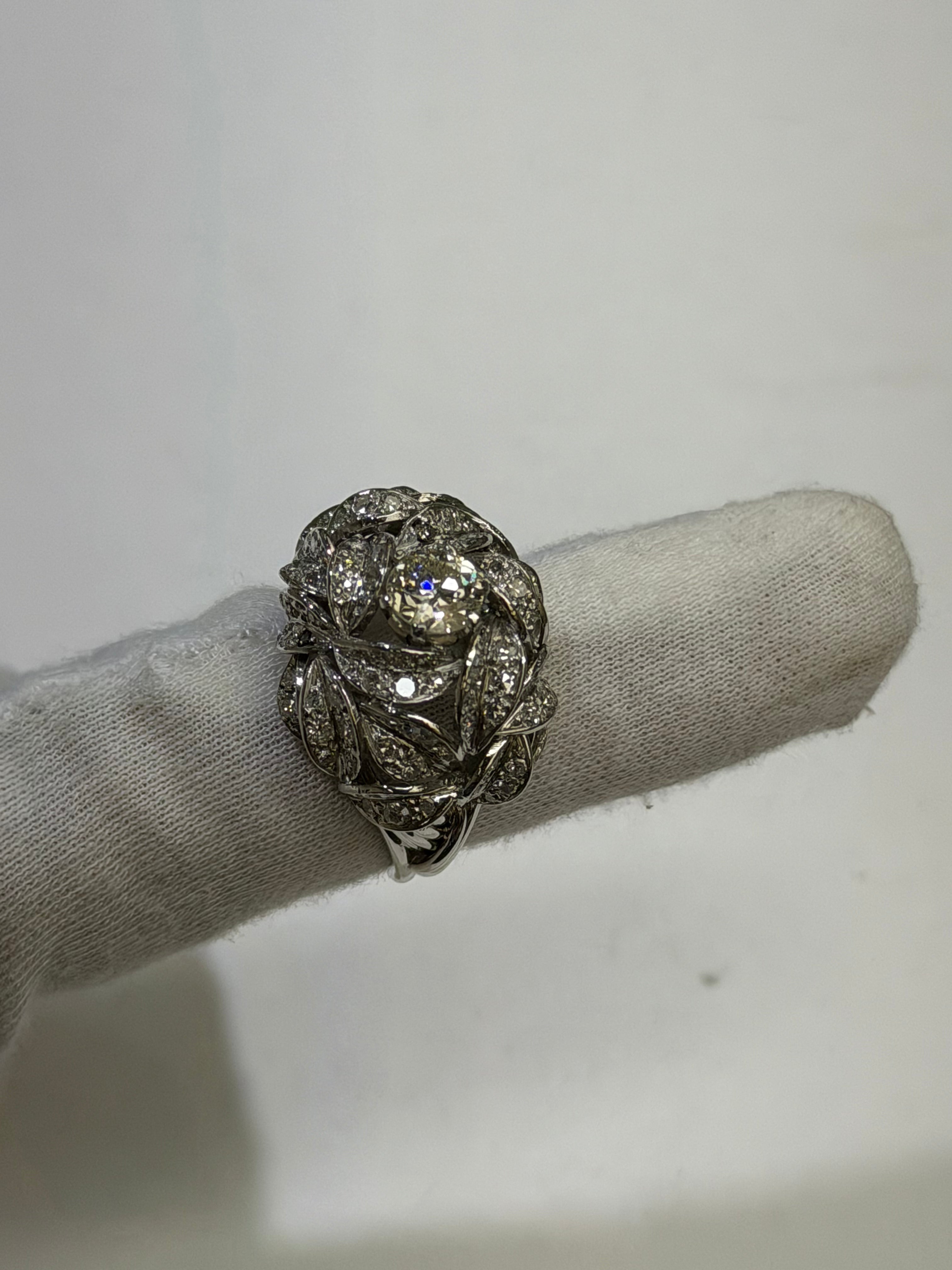 Vintage 1940s Retro Platinum Ring with Old European Cut Diamonds