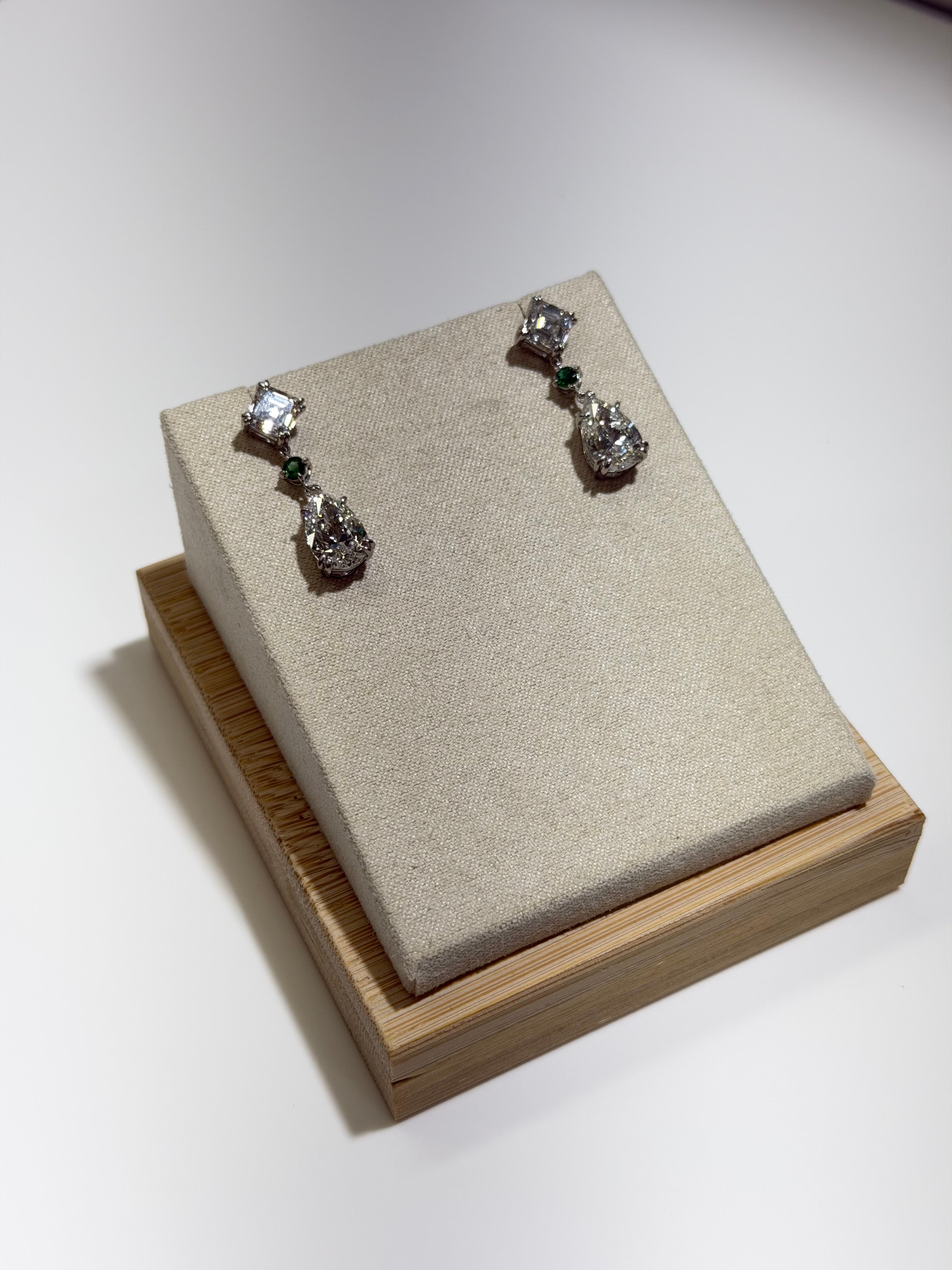 Platinum Emerald & Diamond Drop Earrings – 6.12 CTW Lab Grown Diamonds