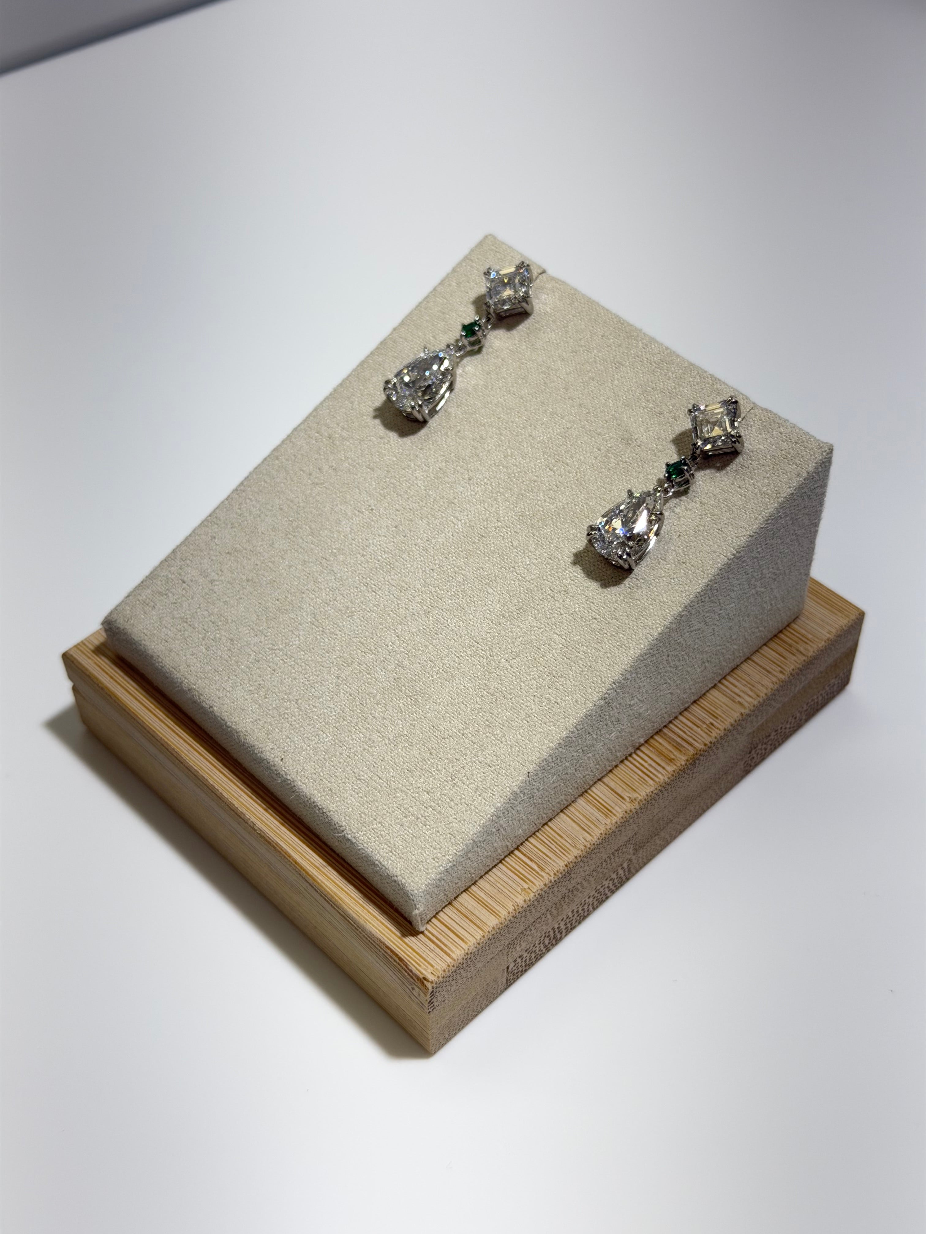 Platinum Emerald & Diamond Drop Earrings – 6.12 CTW Lab Grown Diamonds