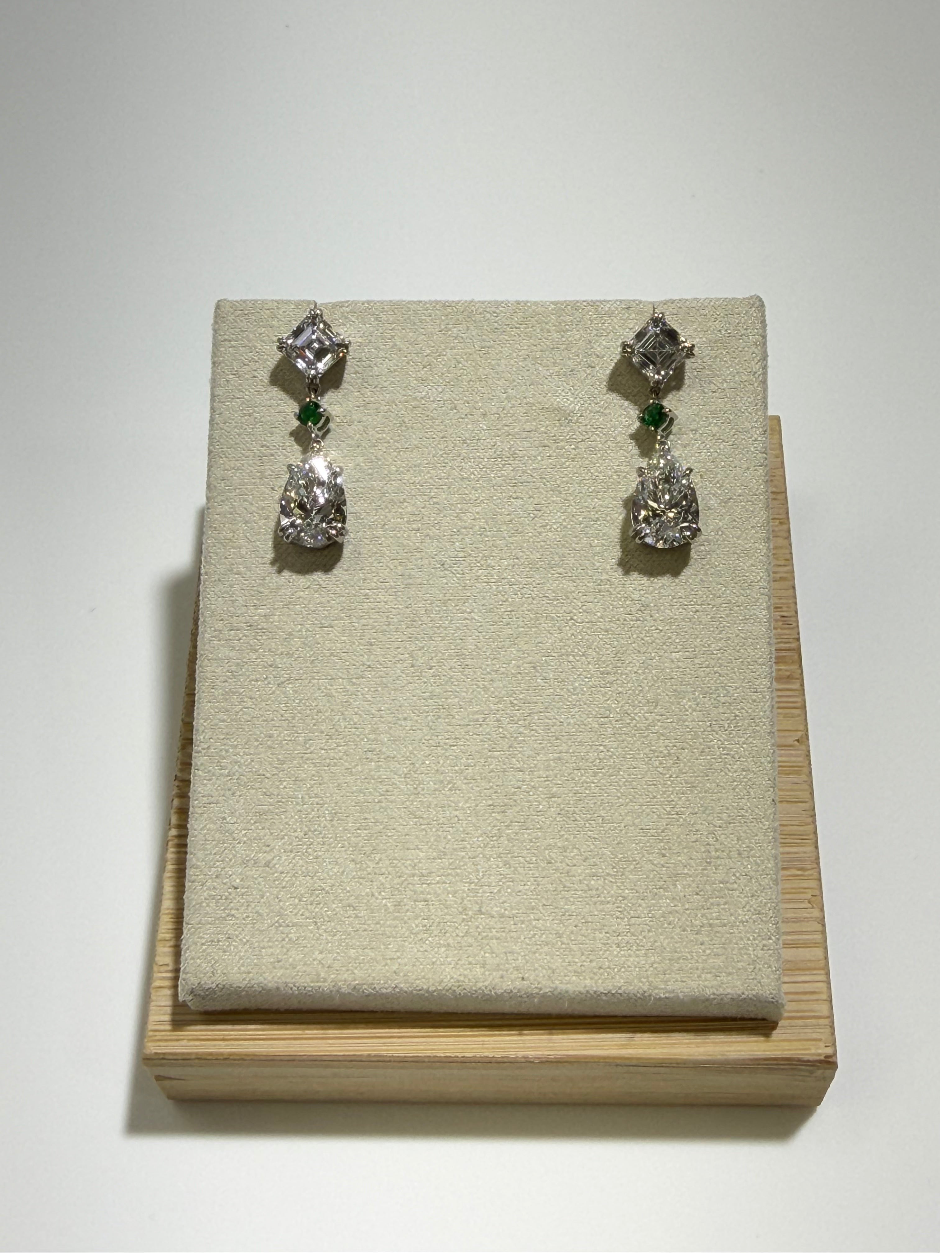 Platinum Emerald & Diamond Drop Earrings – 6.12 CTW Lab Grown Diamonds