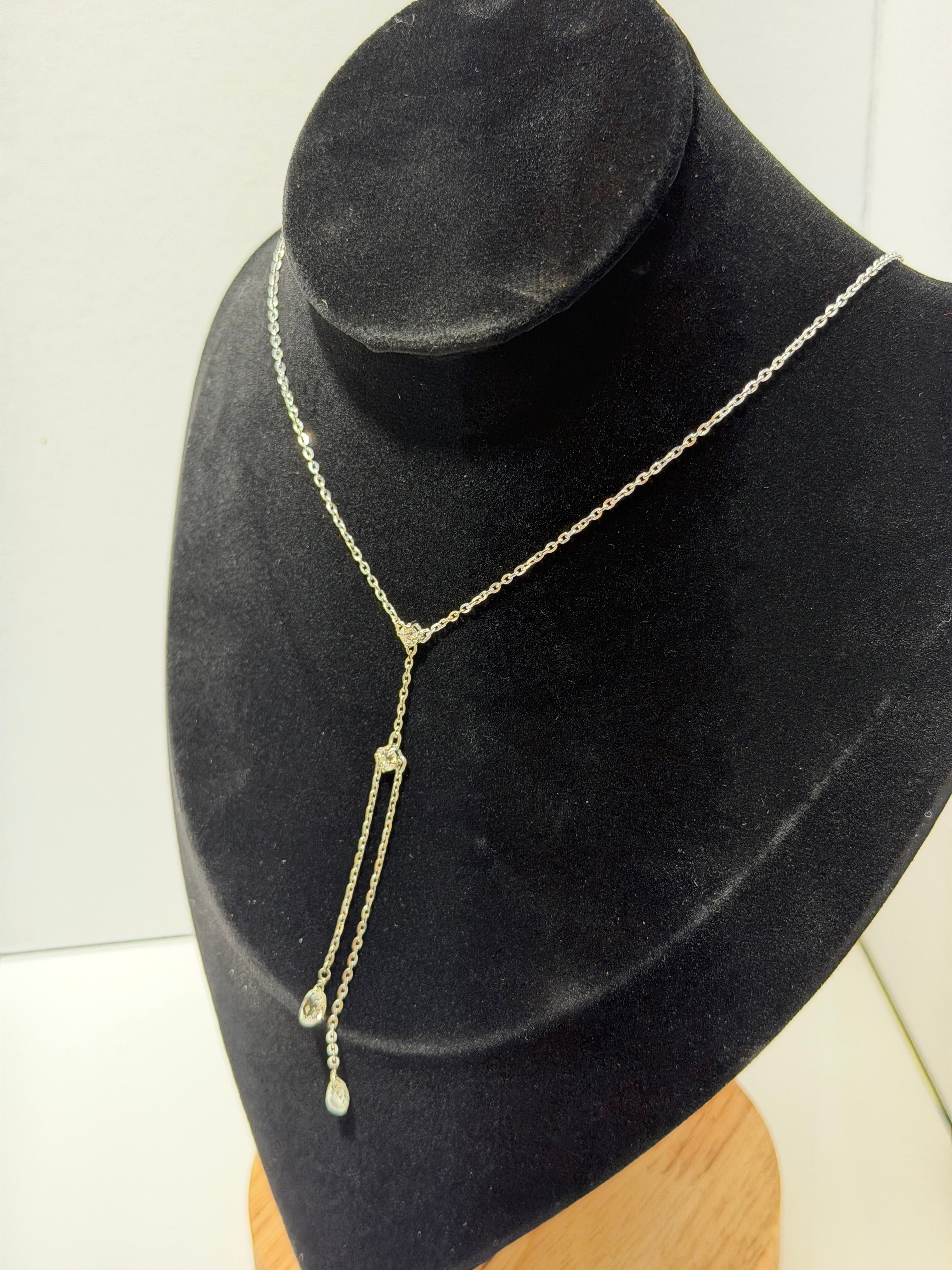 18K White Gold Antique Diamond Y-Necklace