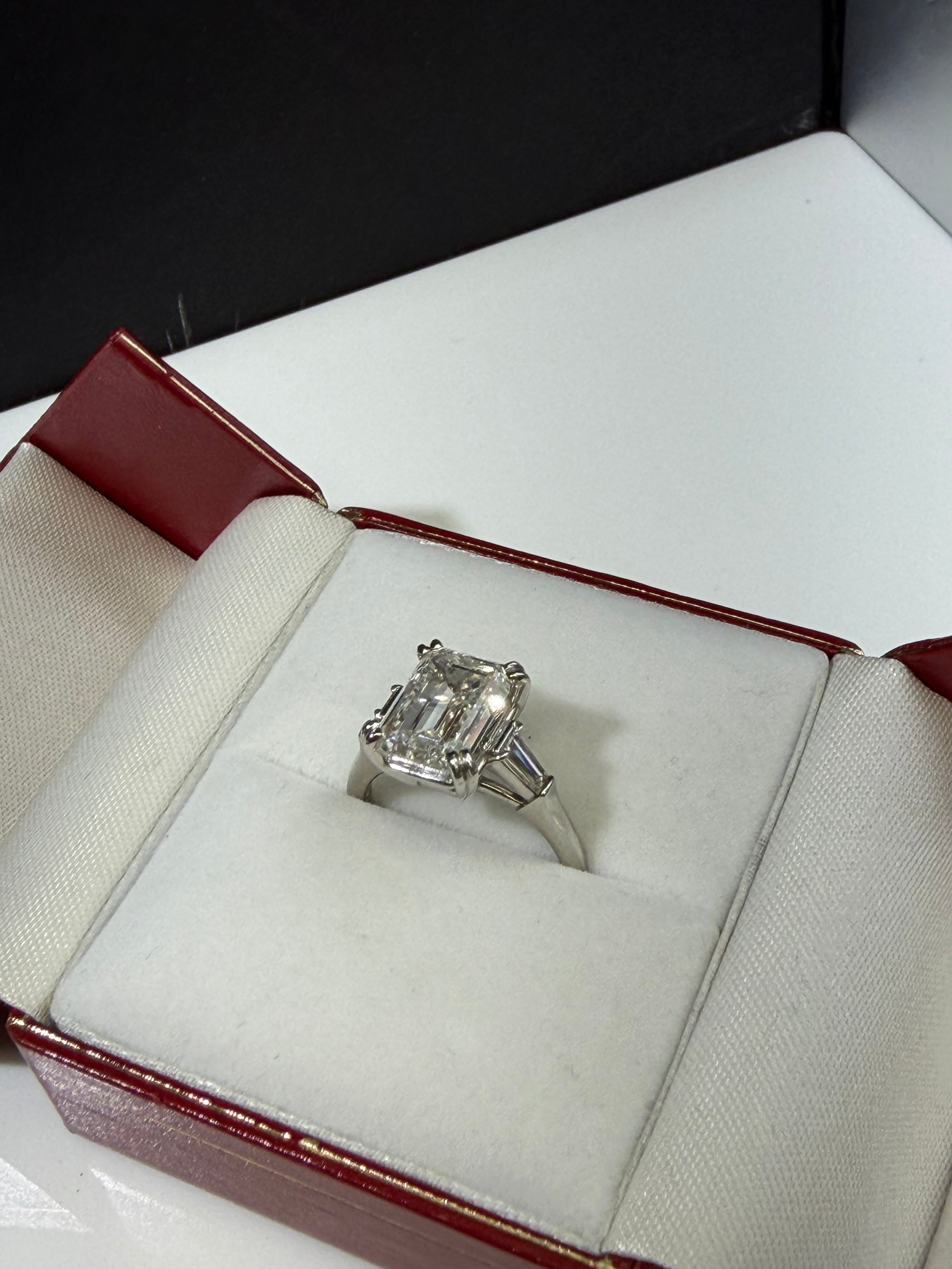 Vintage Harry Winston Platinum Emerald Cut Lab Diamond Ring | Restored Estate Mounting | 4.05 CT