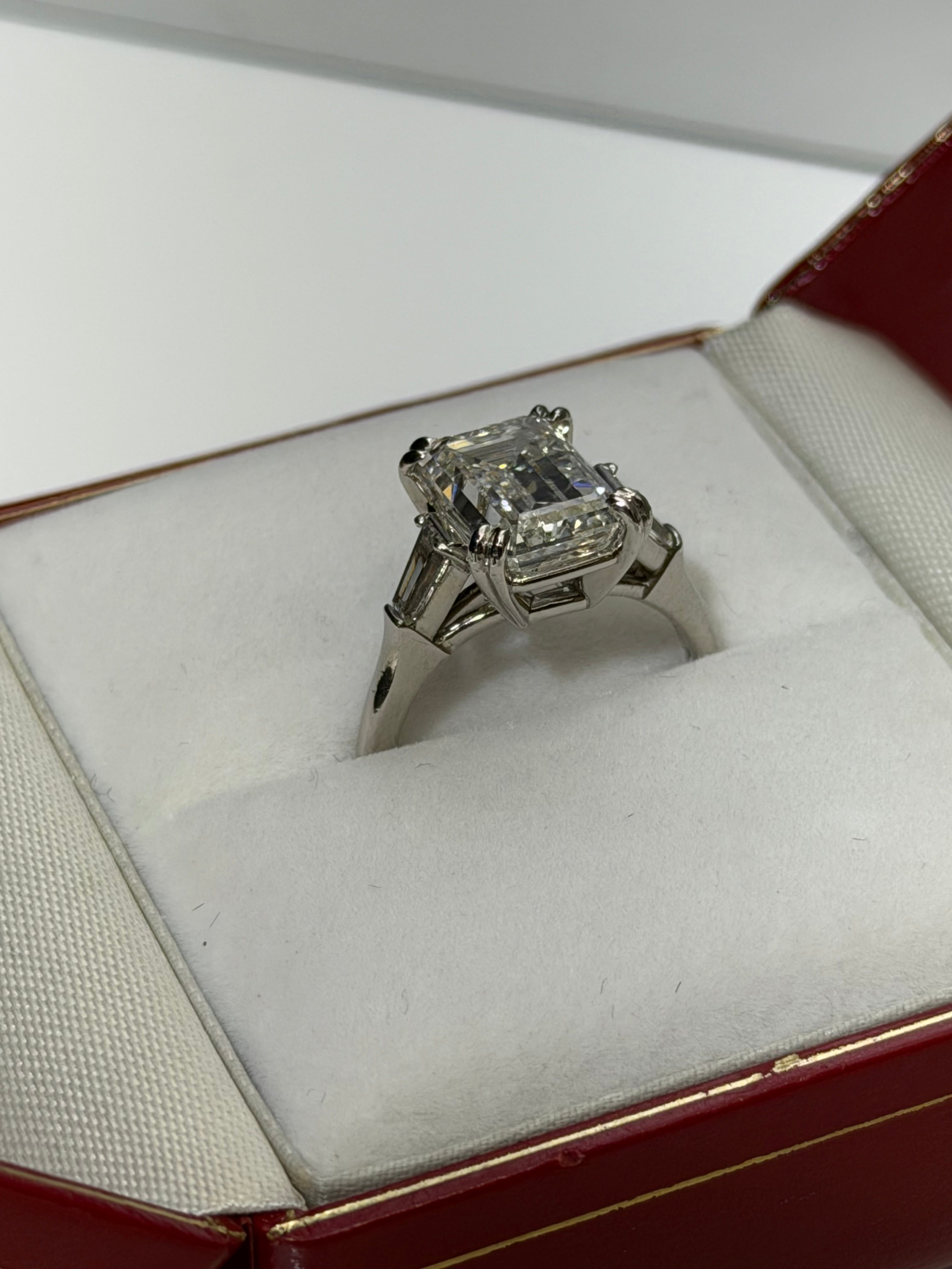 Vintage Harry Winston Platinum Emerald Cut Lab Diamond Ring | Restored Estate Mounting | 4.05 CT