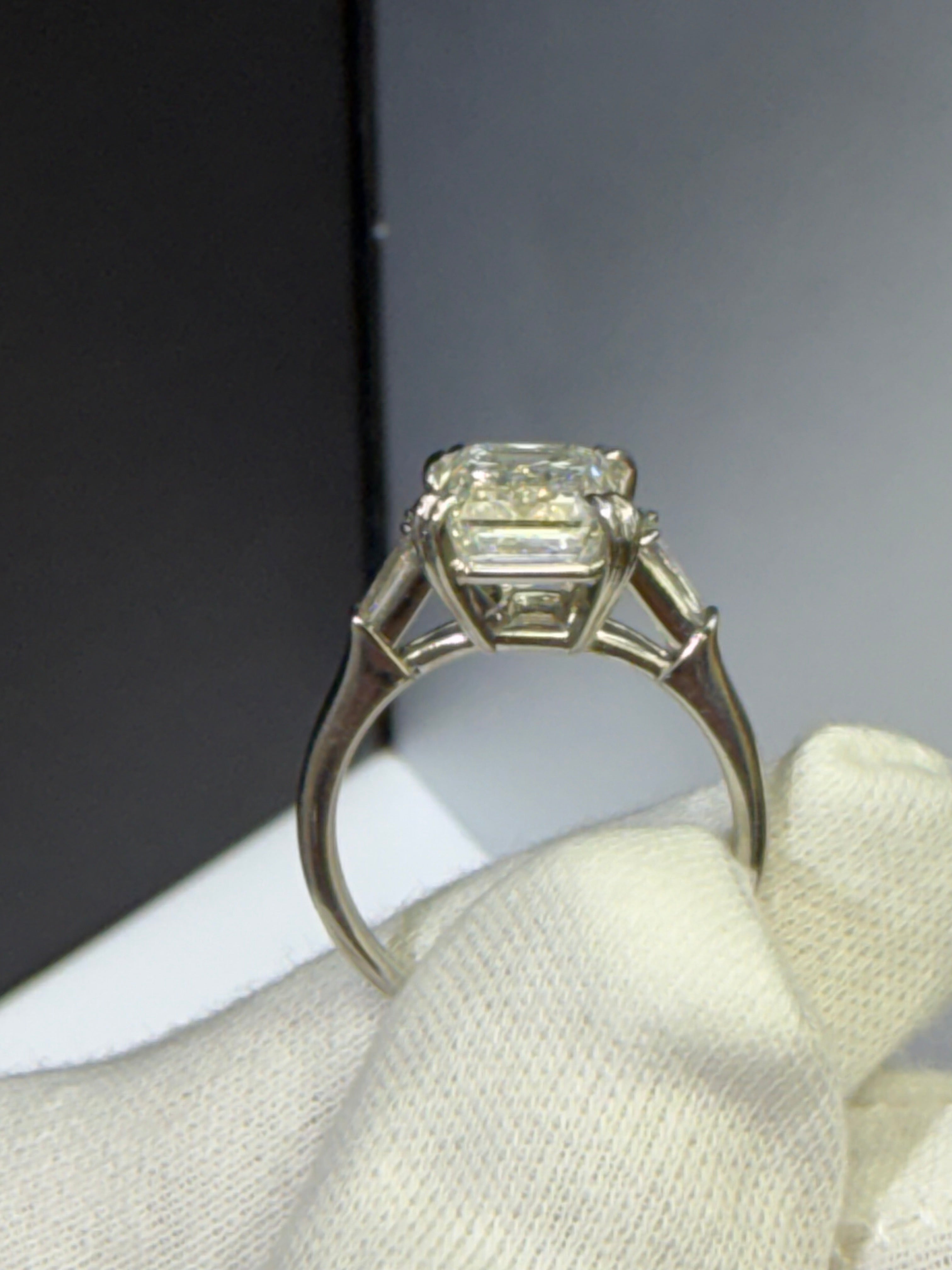 Vintage Harry Winston Platinum Emerald Cut Lab Diamond Ring | Restored Estate Mounting | 4.05 CT