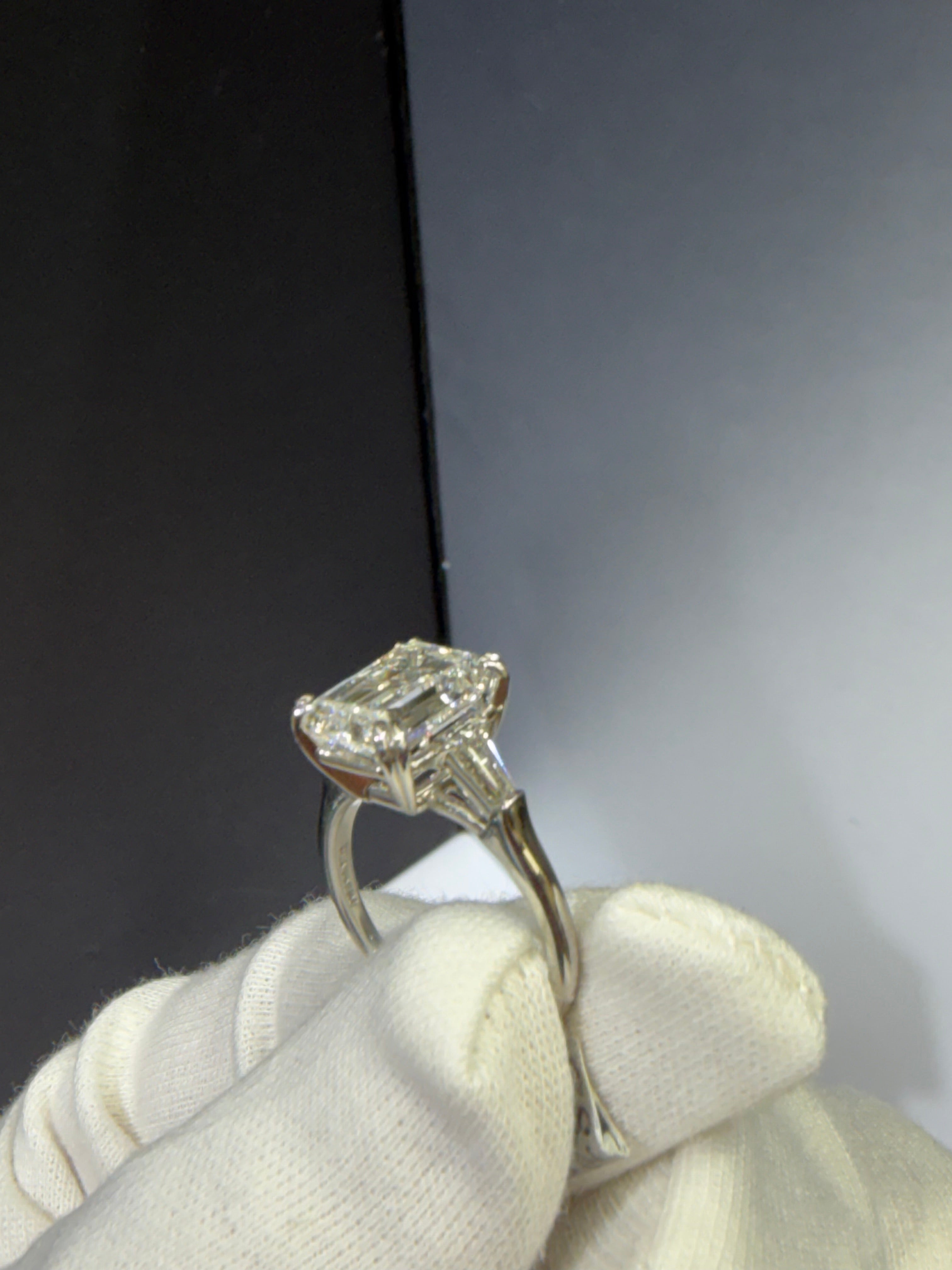 Vintage Harry Winston Platinum Emerald Cut Lab Diamond Ring | Restored Estate Mounting | 4.05 CT