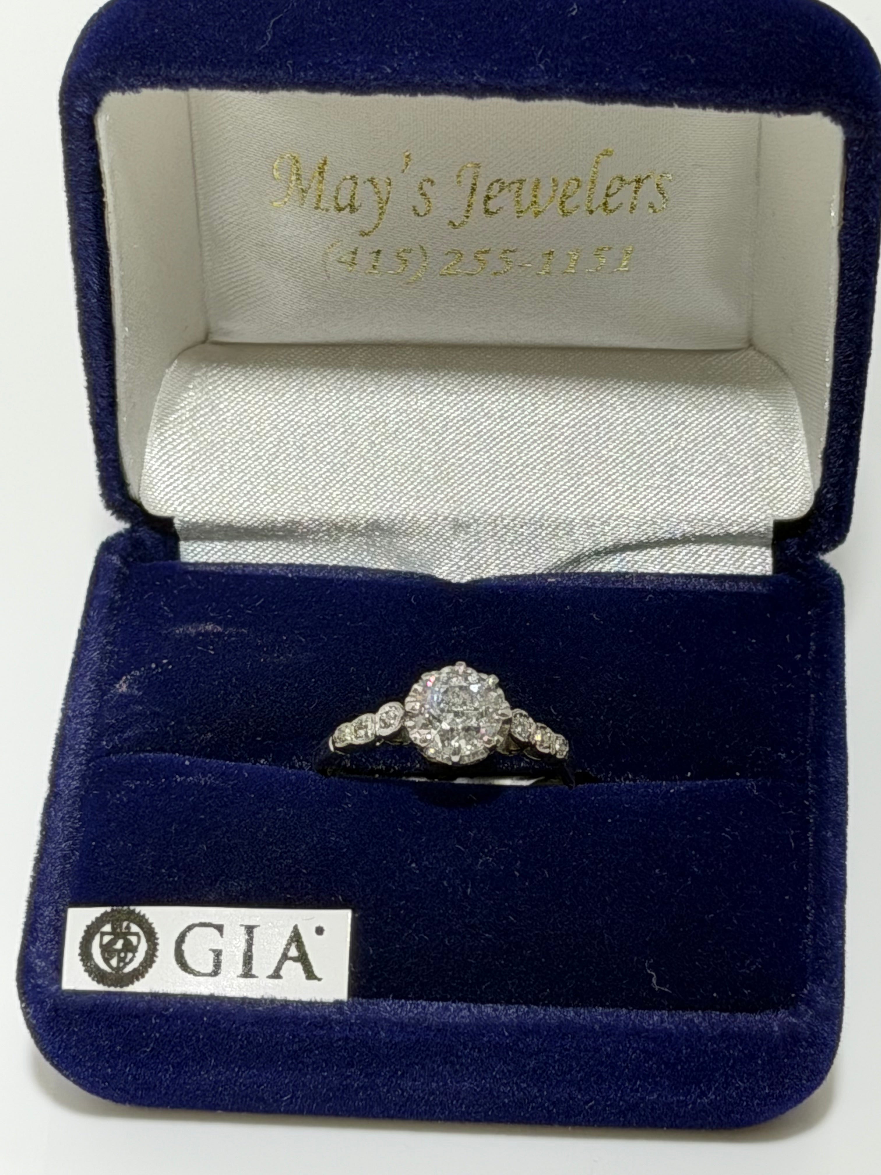 Art Deco Platinum Engagement Ring (c. 1920–1925) with 1.20 ct GIA Old European Cut Diamond & Antique Accent Diamonds