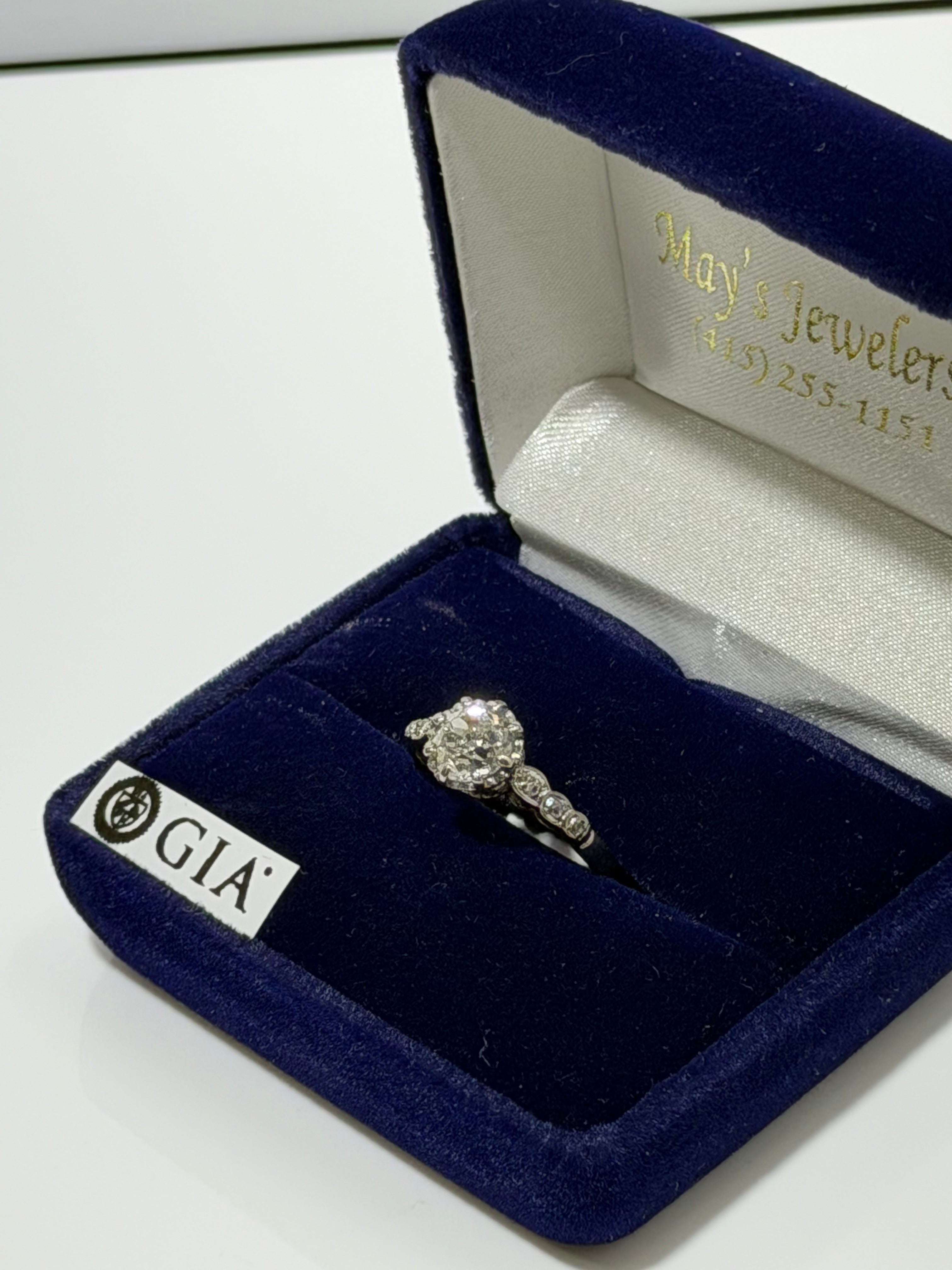 Art Deco Platinum Engagement Ring (c. 1920–1925) with 1.20 ct GIA Old European Cut Diamond & Antique Accent Diamonds