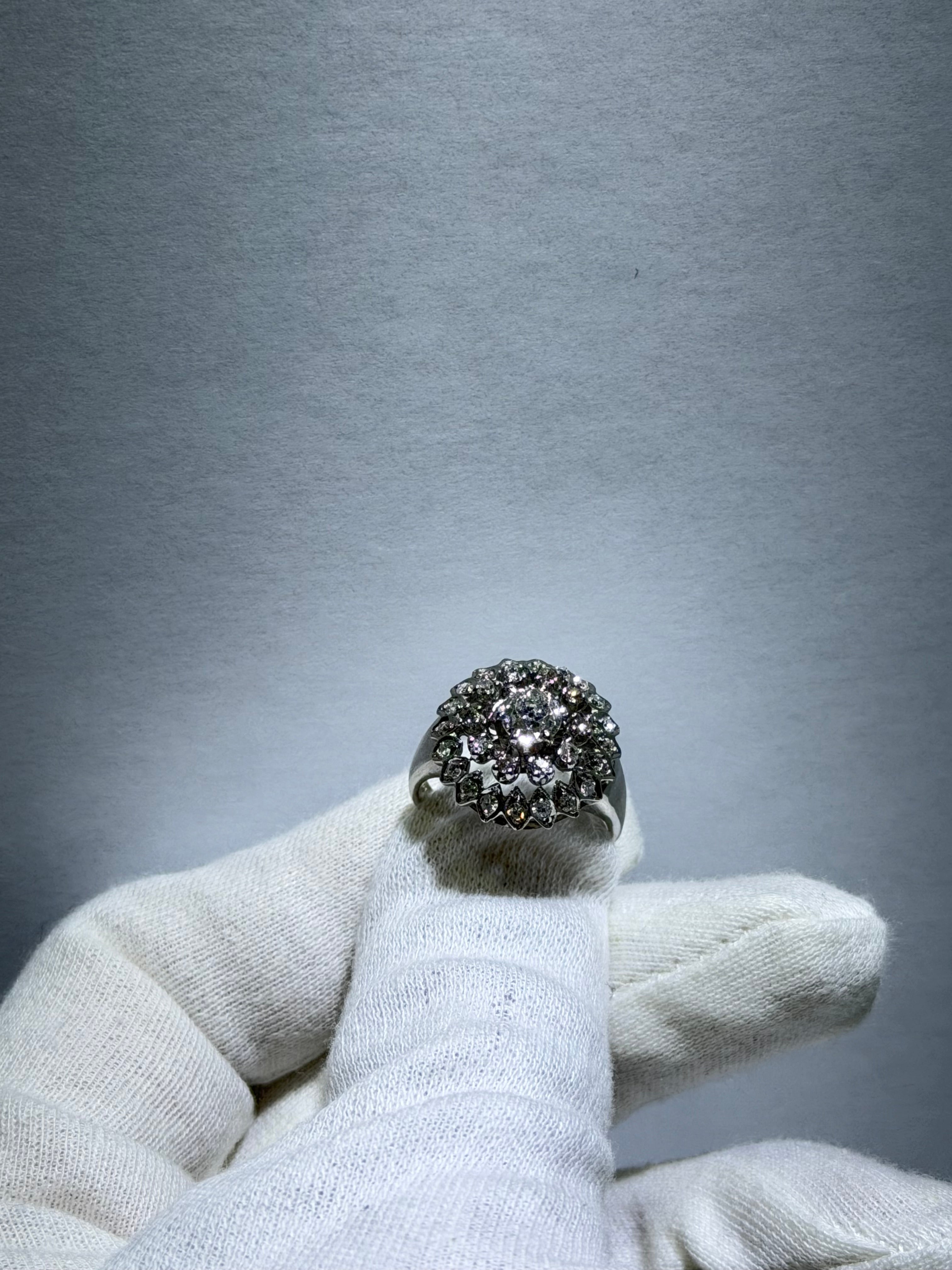 Antique Art Deco 14K White Gold Double Halo Ring with 0.60ct Old European Cut Diamond, circa 1925–1938