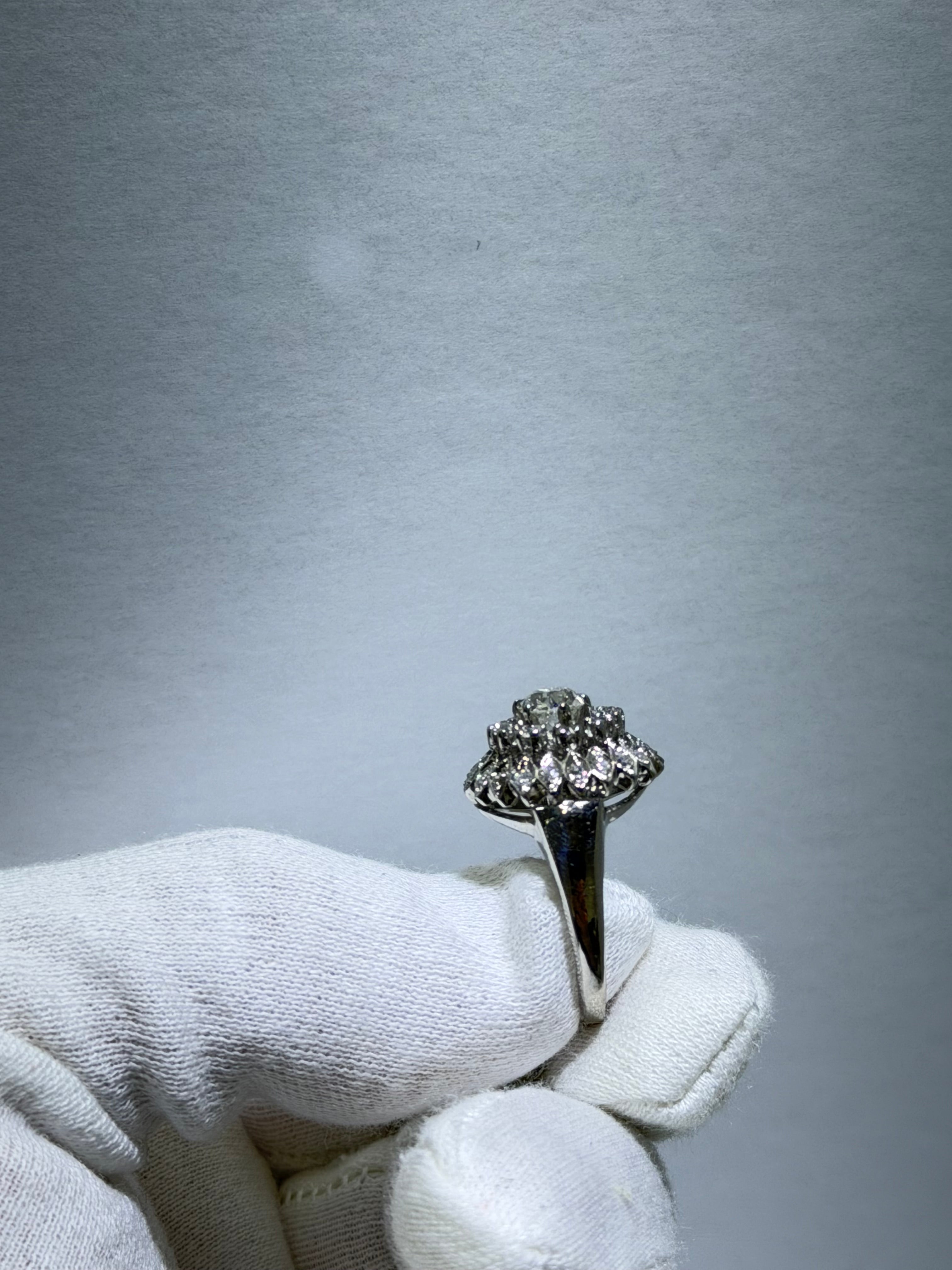 Antique Art Deco 14K White Gold Double Halo Ring with 0.60ct Old European Cut Diamond, circa 1925–1938
