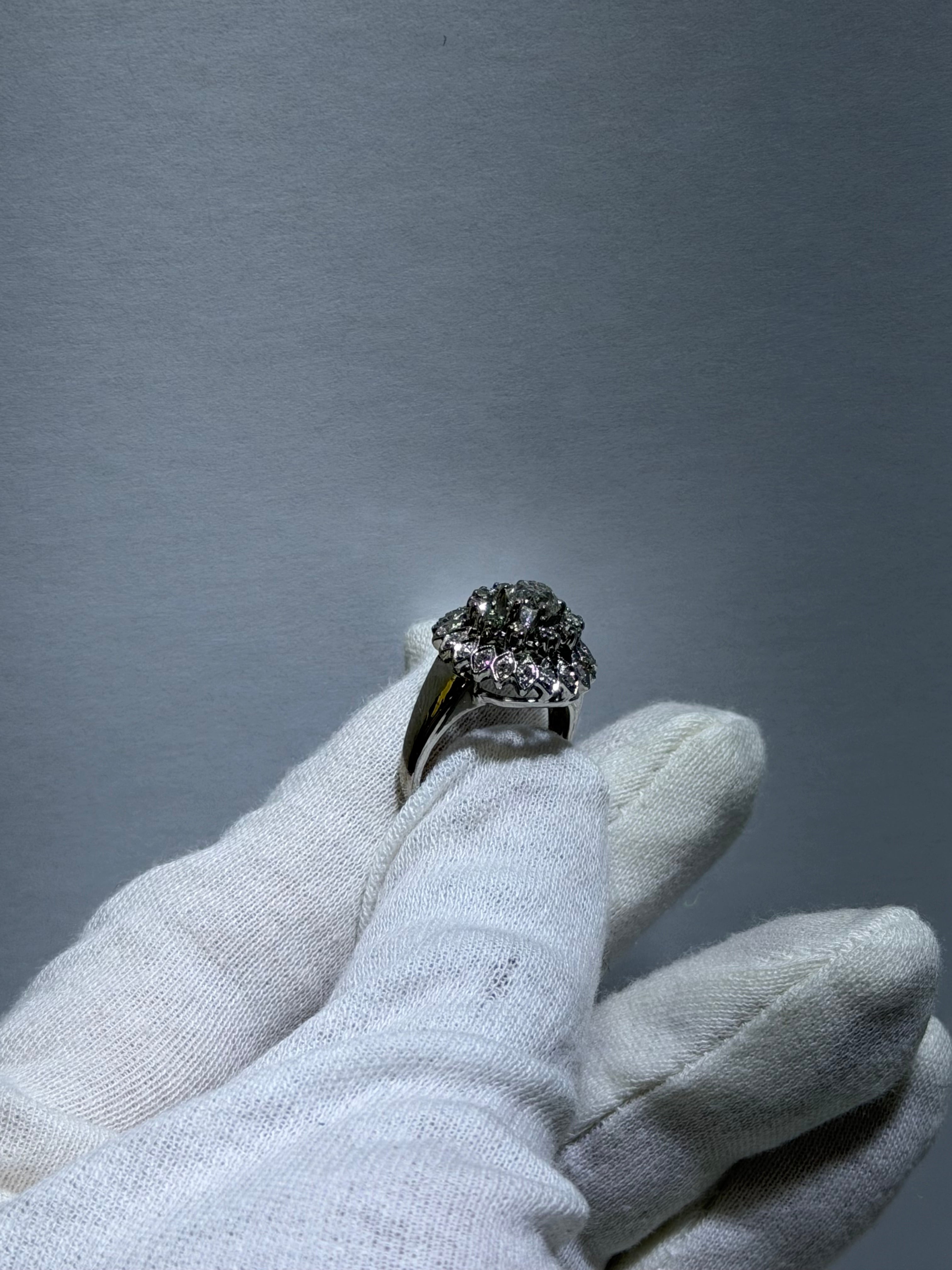 Antique Art Deco 14K White Gold Double Halo Ring with 0.60ct Old European Cut Diamond, circa 1925–1938