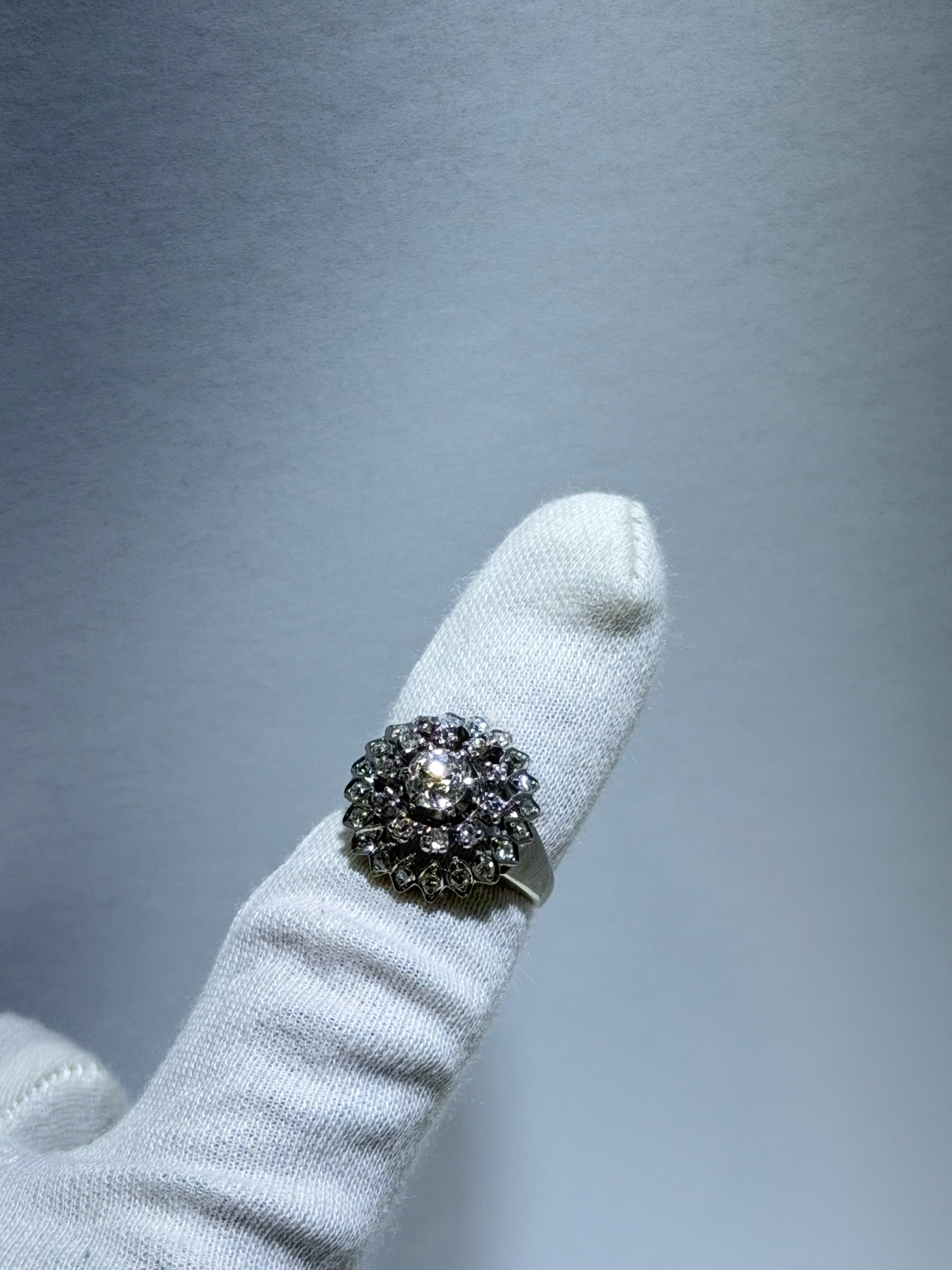 Antique Art Deco 14K White Gold Double Halo Ring with 0.60ct Old European Cut Diamond, circa 1925–1938