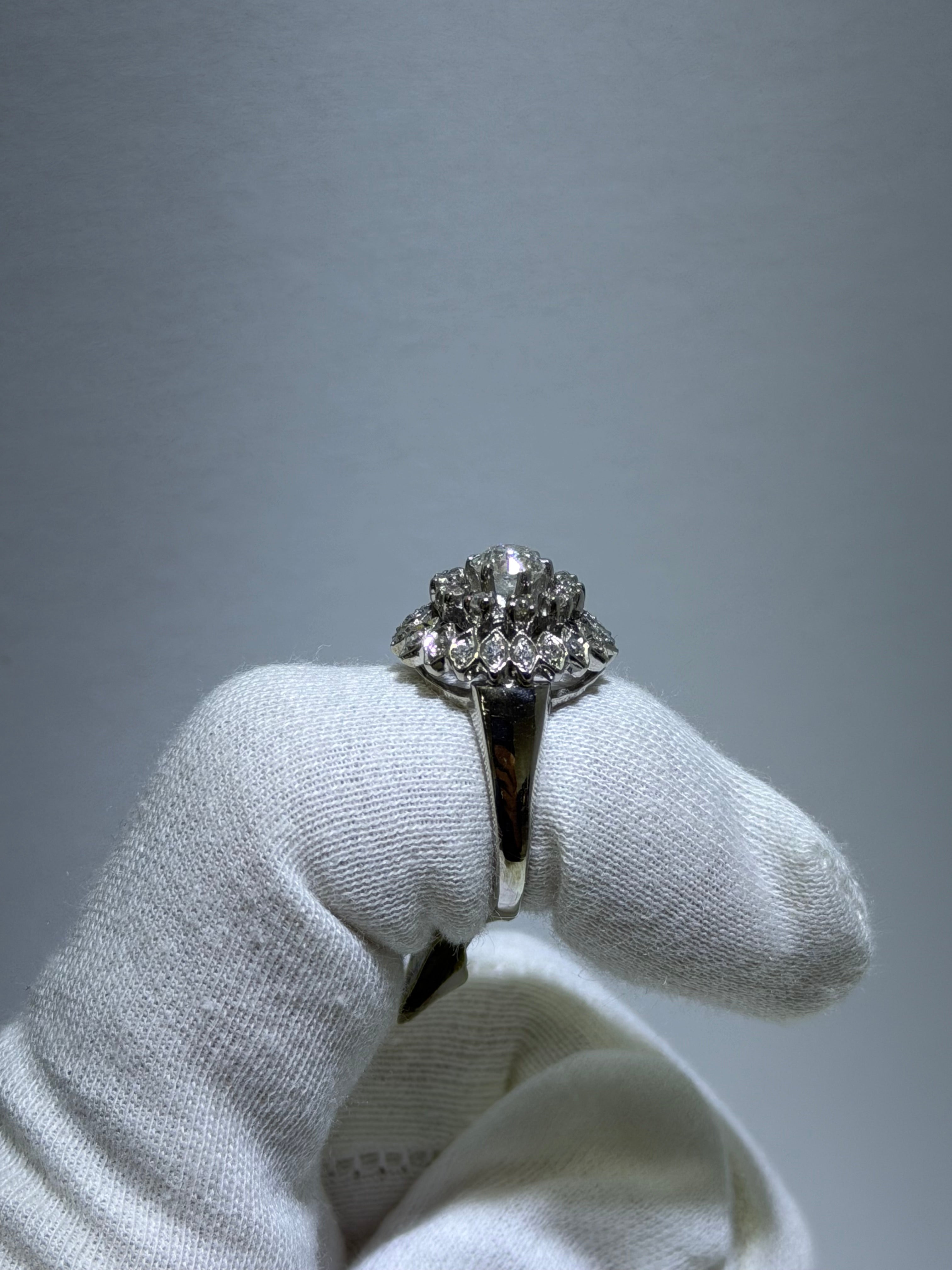 Antique Art Deco 14K White Gold Double Halo Ring with 0.60ct Old European Cut Diamond, circa 1925–1938