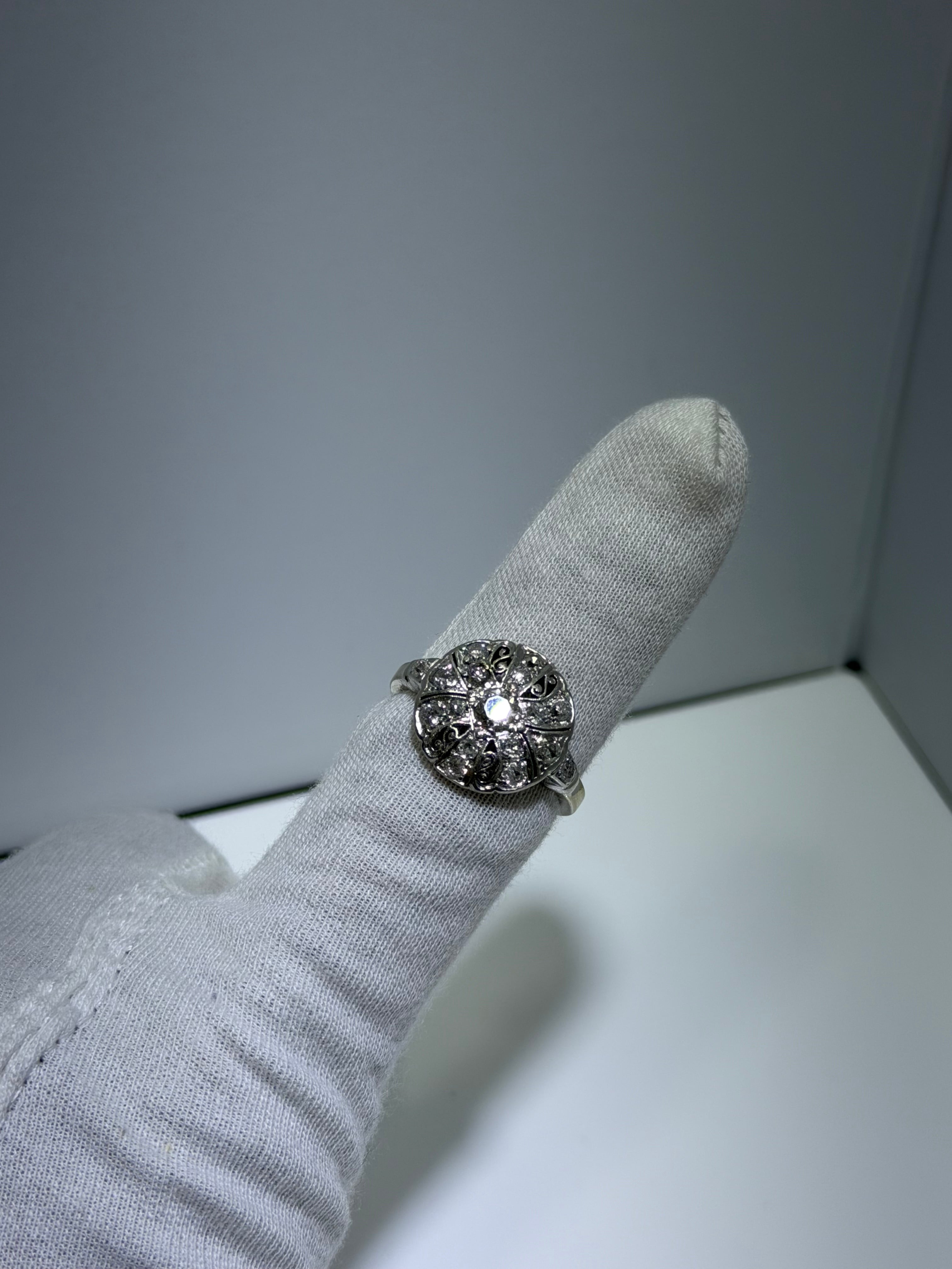 Vintage 14K White Gold Late Art Deco Diamond Plaque Ring with 0.35ct Center, circa 1935–1942