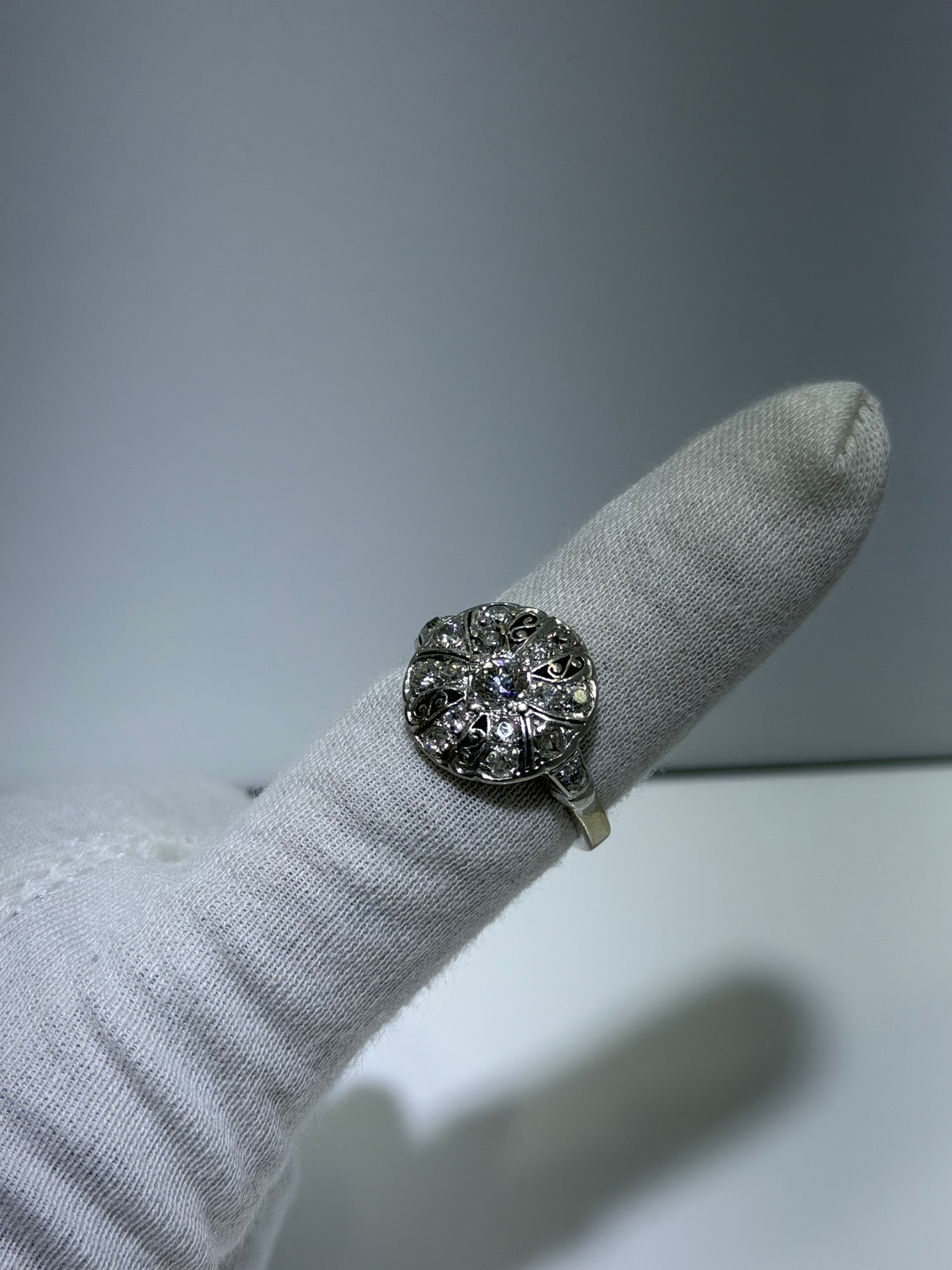 Vintage 14K White Gold Late Art Deco Diamond Plaque Ring with 0.35ct Center, circa 1935–1942