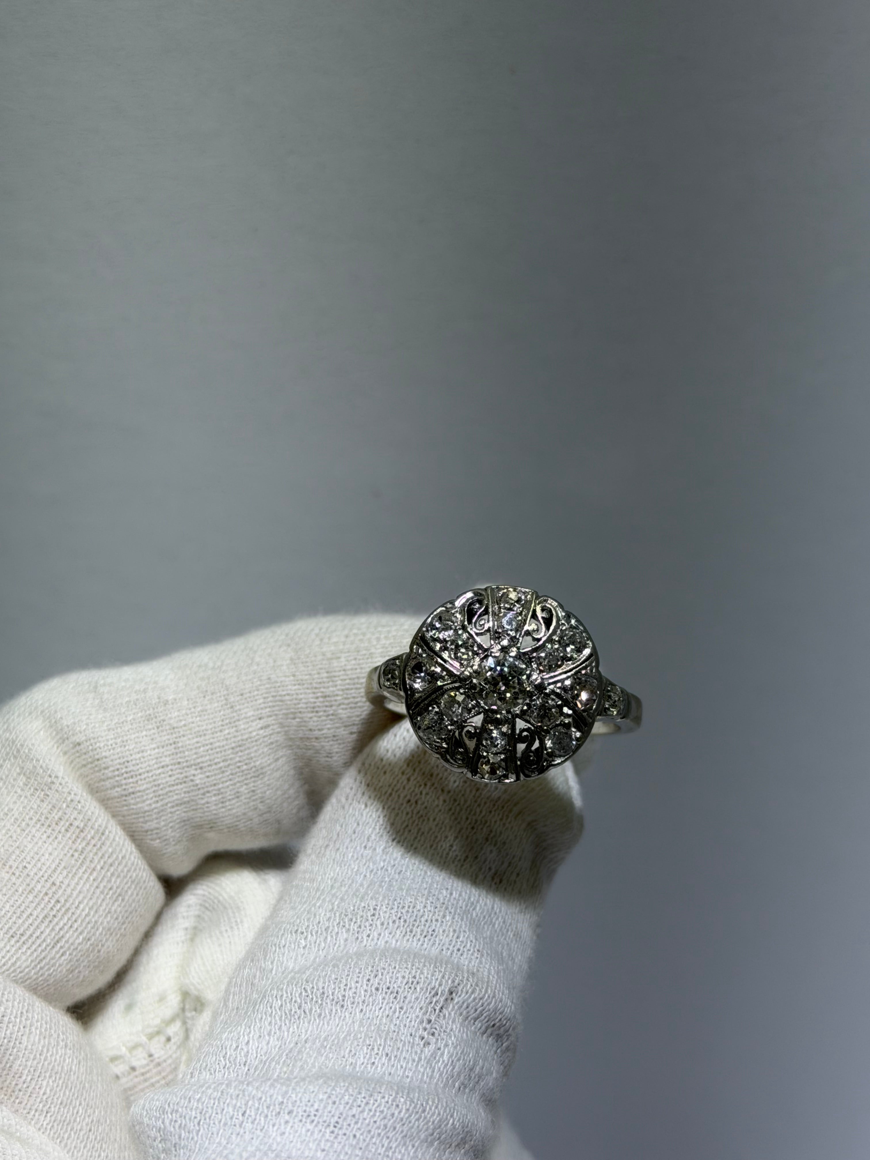 Vintage 14K White Gold Late Art Deco Diamond Plaque Ring with 0.35ct Center, circa 1935–1942