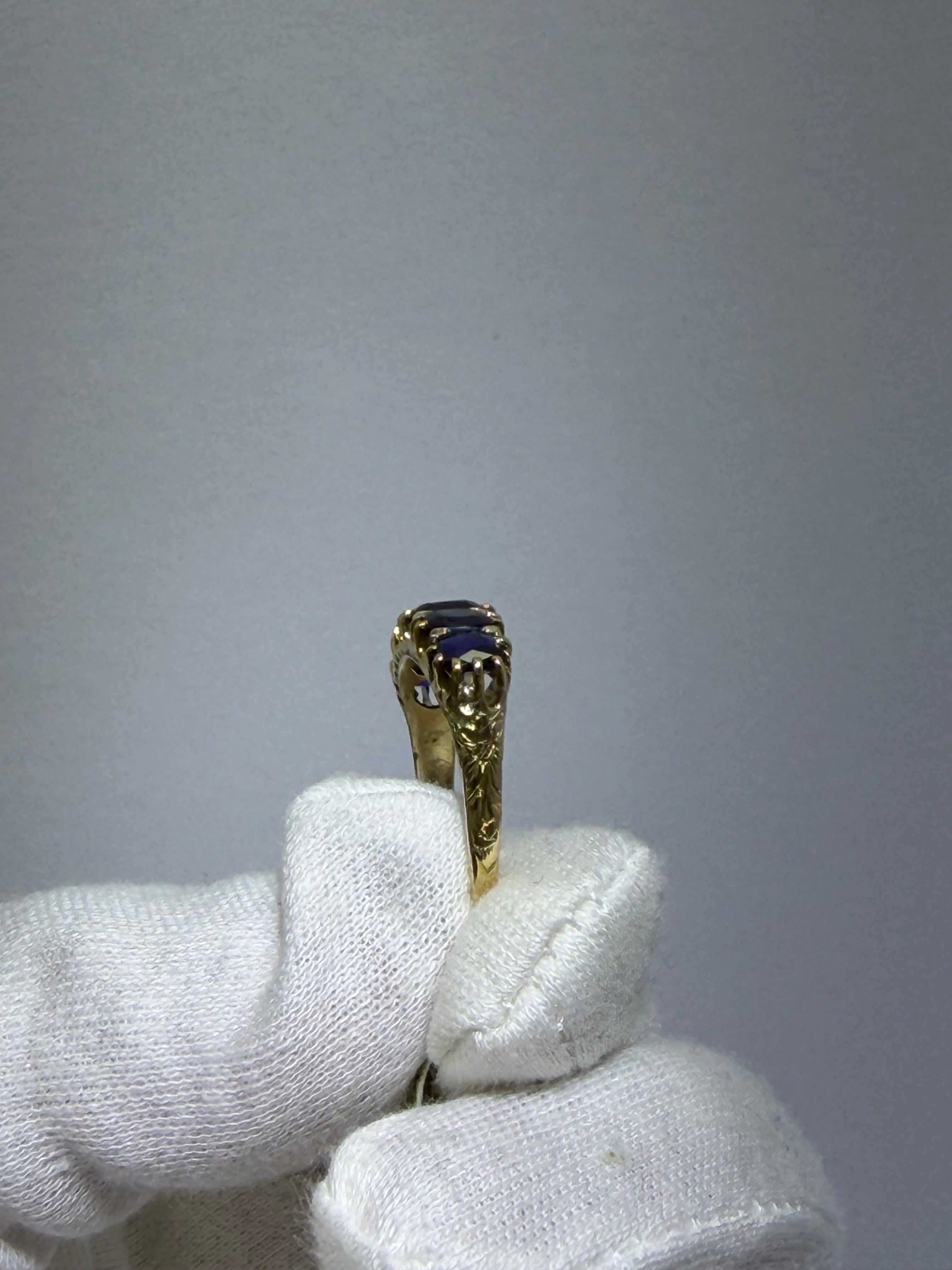 Antique Late Victorian 14K Yellow Gold Five-Stone Sapphire Ring, 2.43ctw, circa 1880–1890s