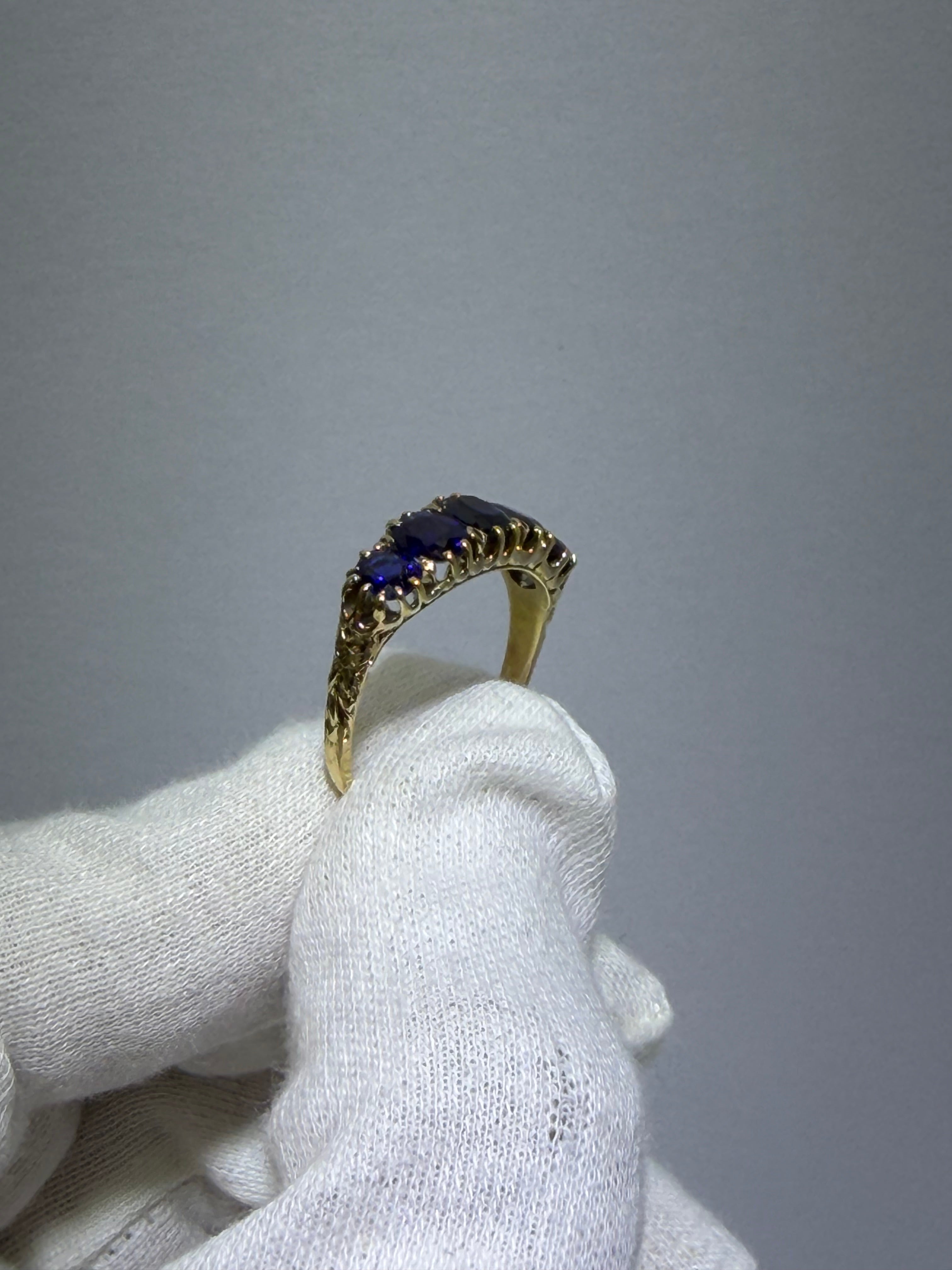Antique Late Victorian 14K Yellow Gold Five-Stone Sapphire Ring, 2.43ctw, circa 1880–1890s