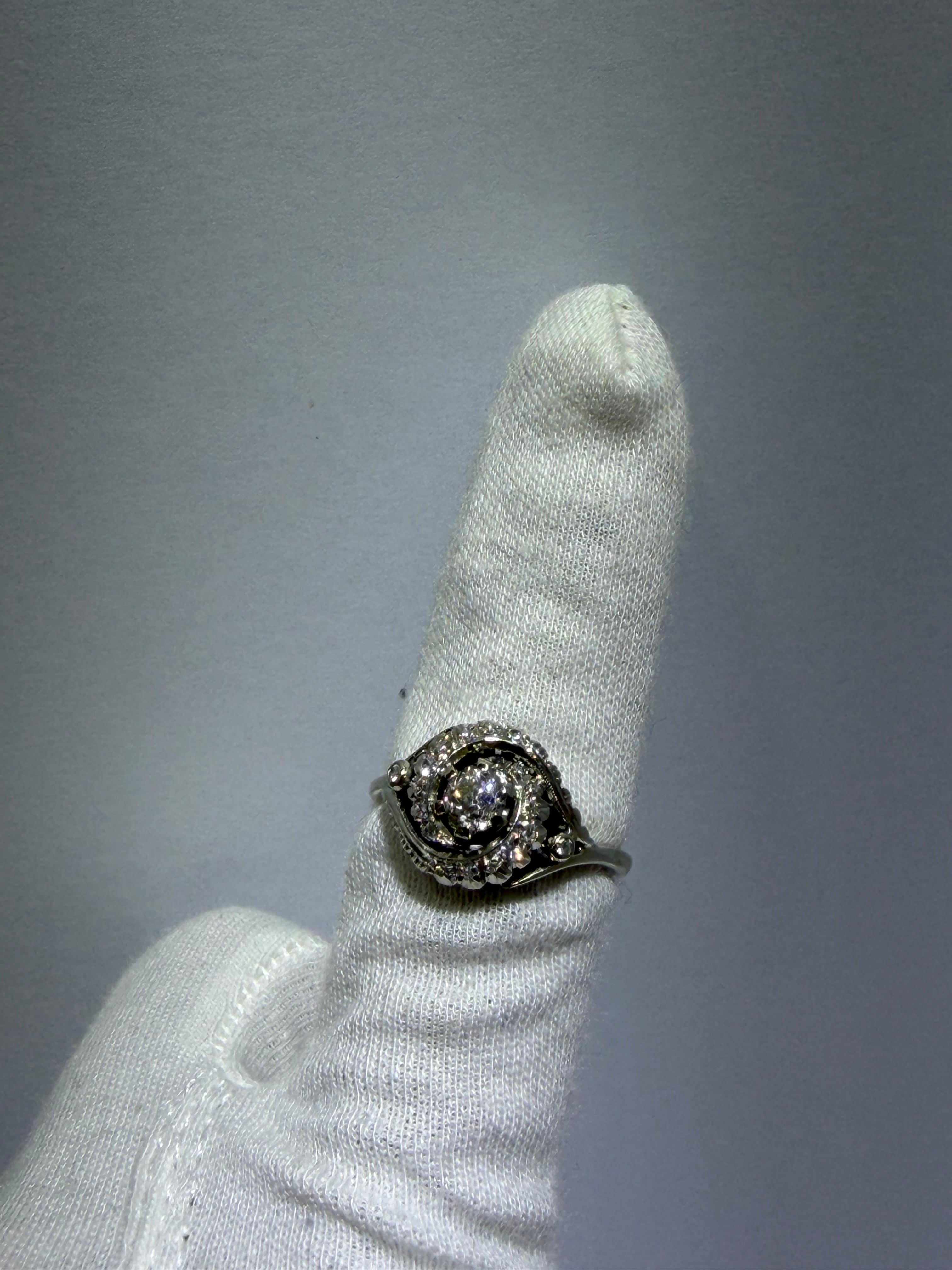 Antique Art Deco 18K White Gold Bypass Ring with 0.48ct Old European Cut Diamond, circa 1930–1940