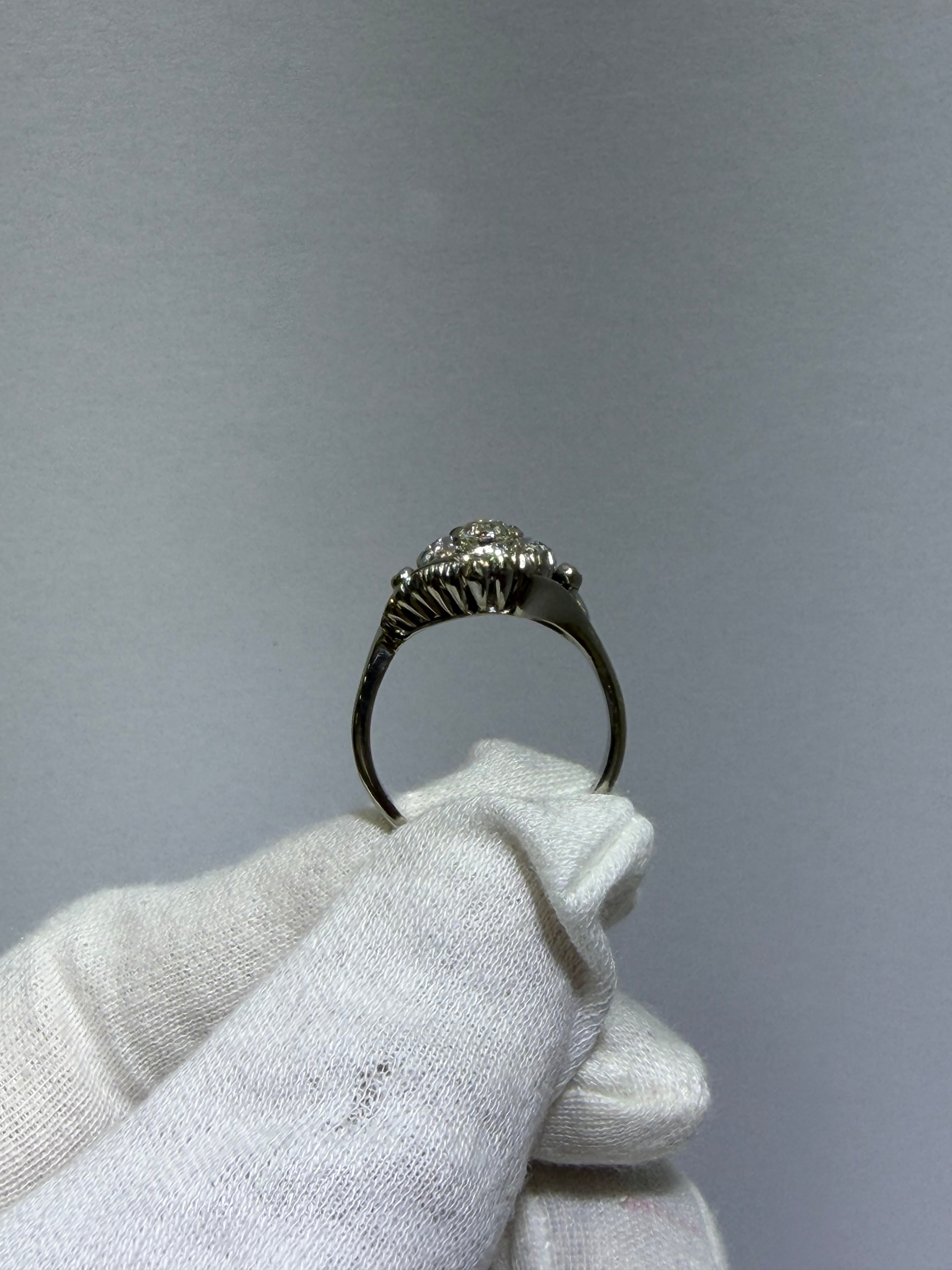 Antique Art Deco 18K White Gold Bypass Ring with 0.48ct Old European Cut Diamond, circa 1930–1940