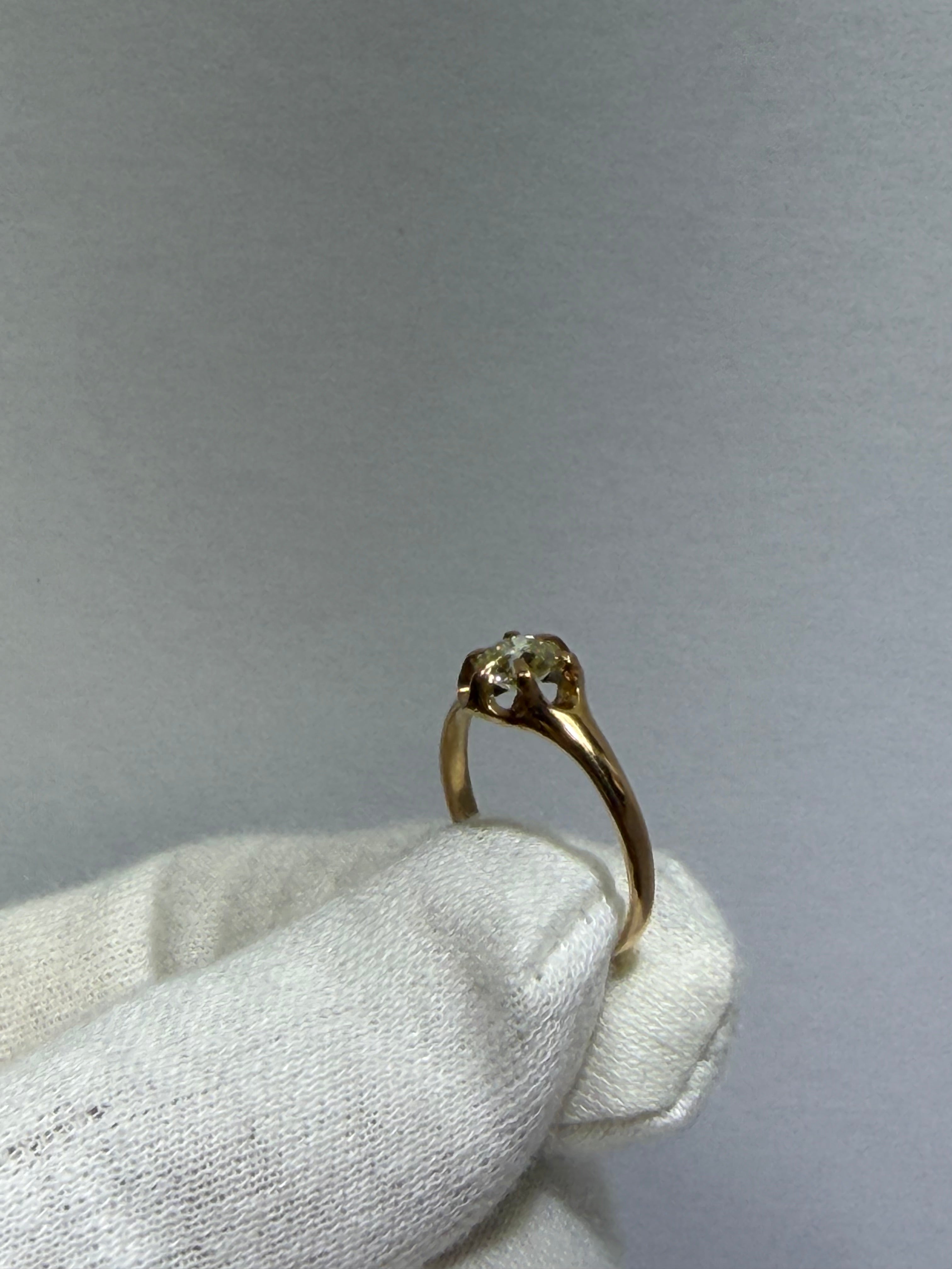 Antique Late Victorian 18K Rose Gold Solitaire Ring with 0.57ct Old European Cut Diamond, circa 1885–1905