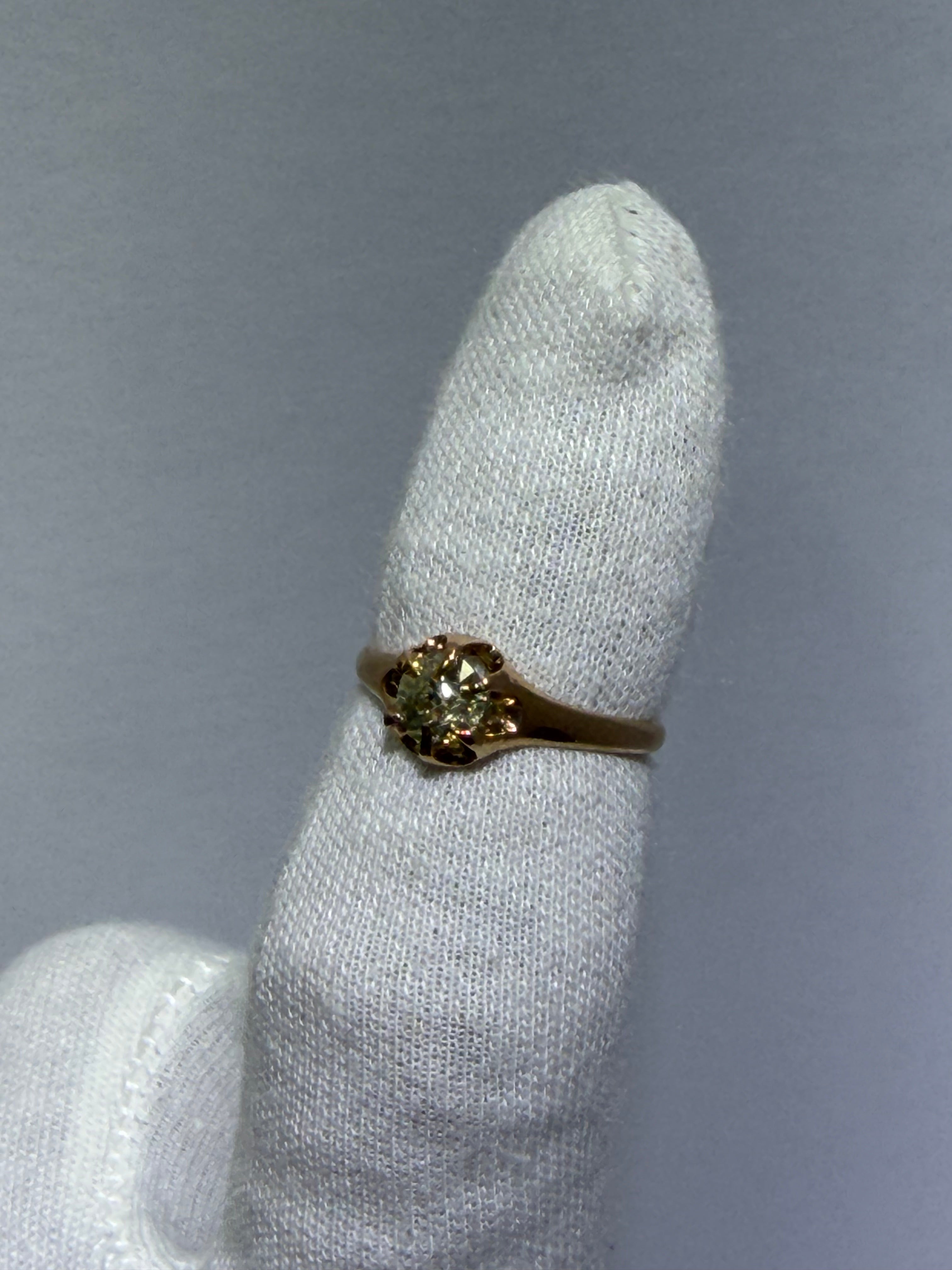 Antique Late Victorian 18K Rose Gold Solitaire Ring with 0.57ct Old European Cut Diamond, circa 1885–1905