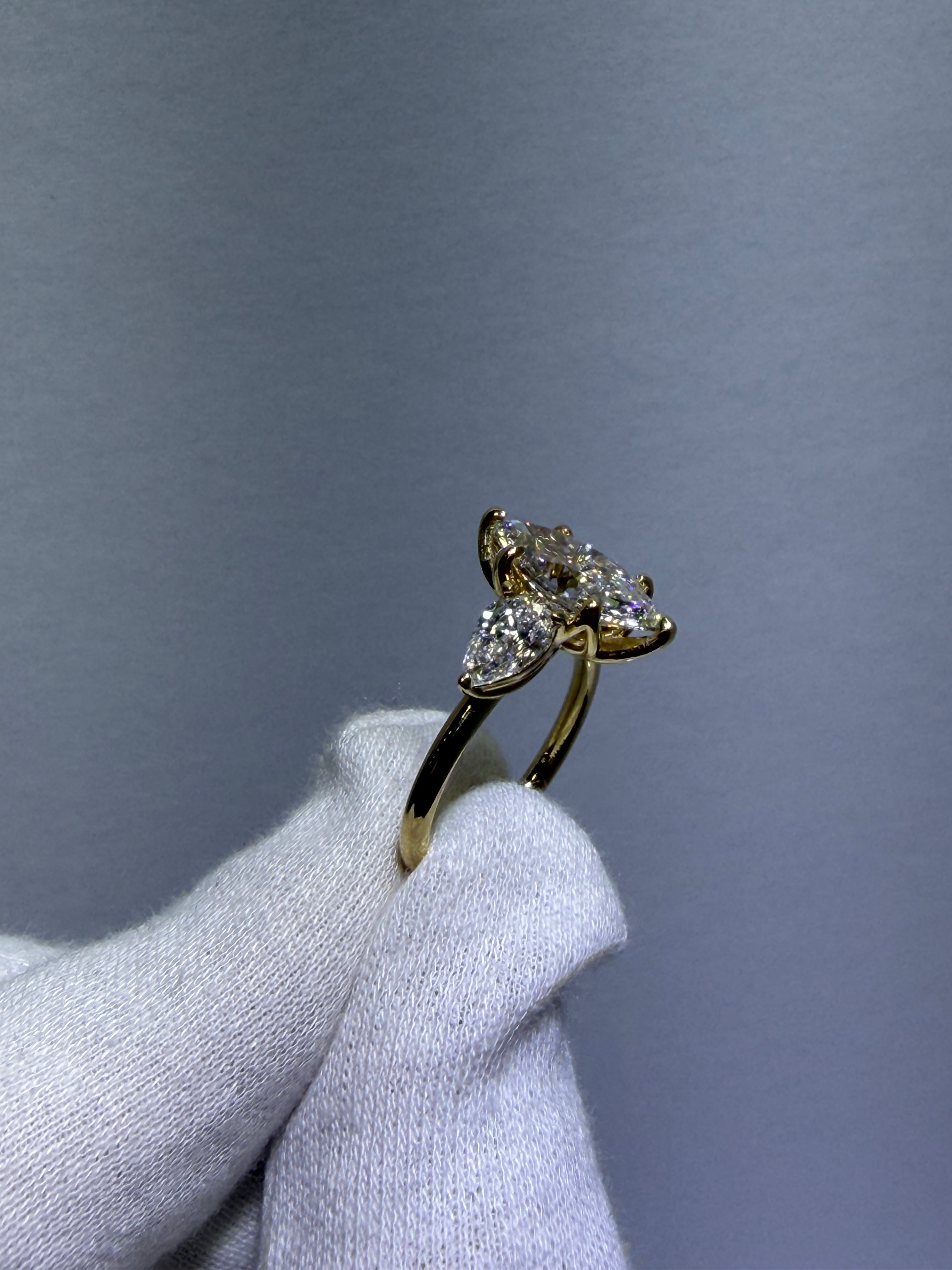 3.05ct Marquise Lab Grown Diamond Trilogy Three Stone Ring in 14K Yellow Gold