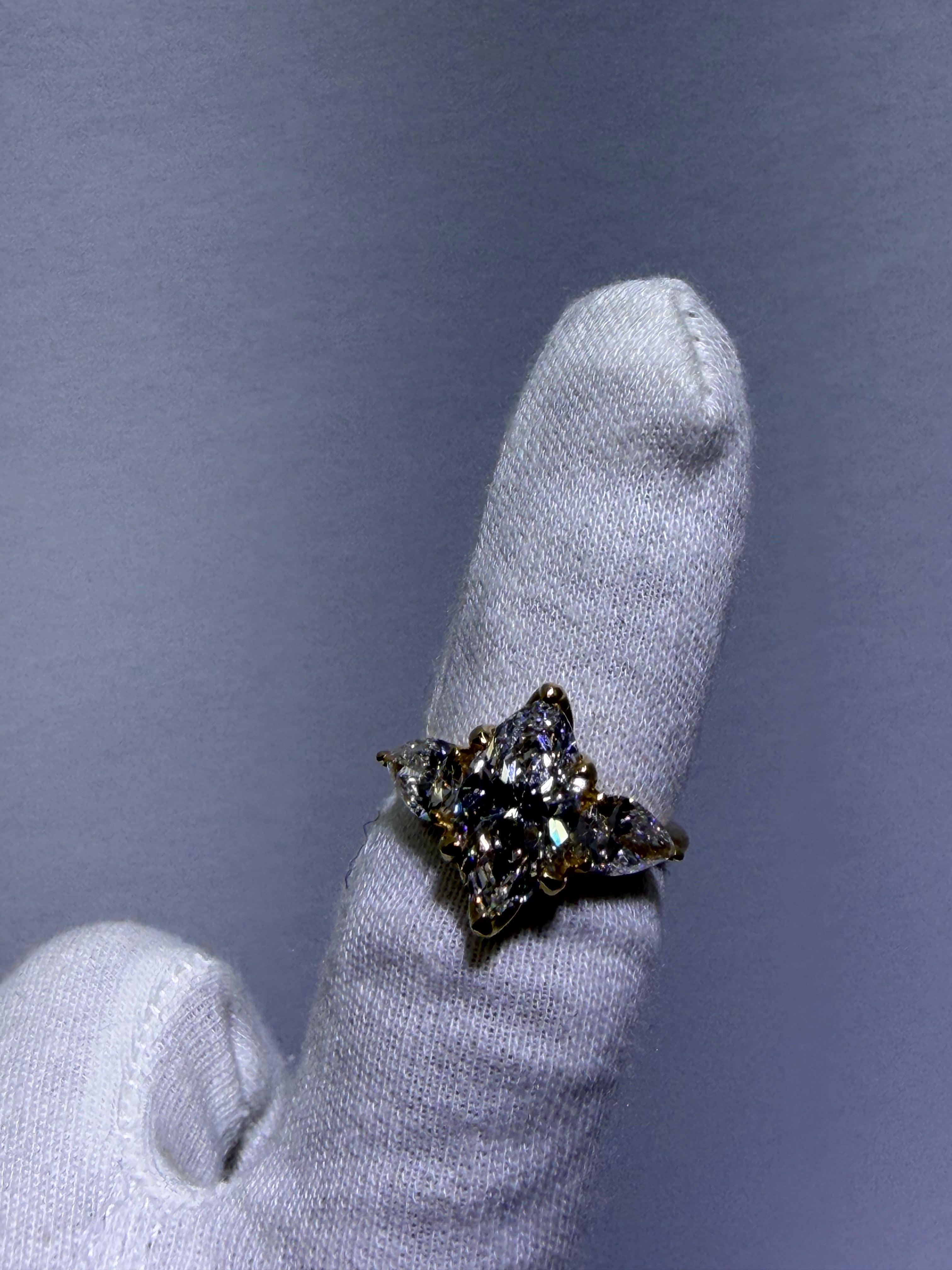 3.05ct Marquise Lab Grown Diamond Trilogy Three Stone Ring in 14K Yellow Gold