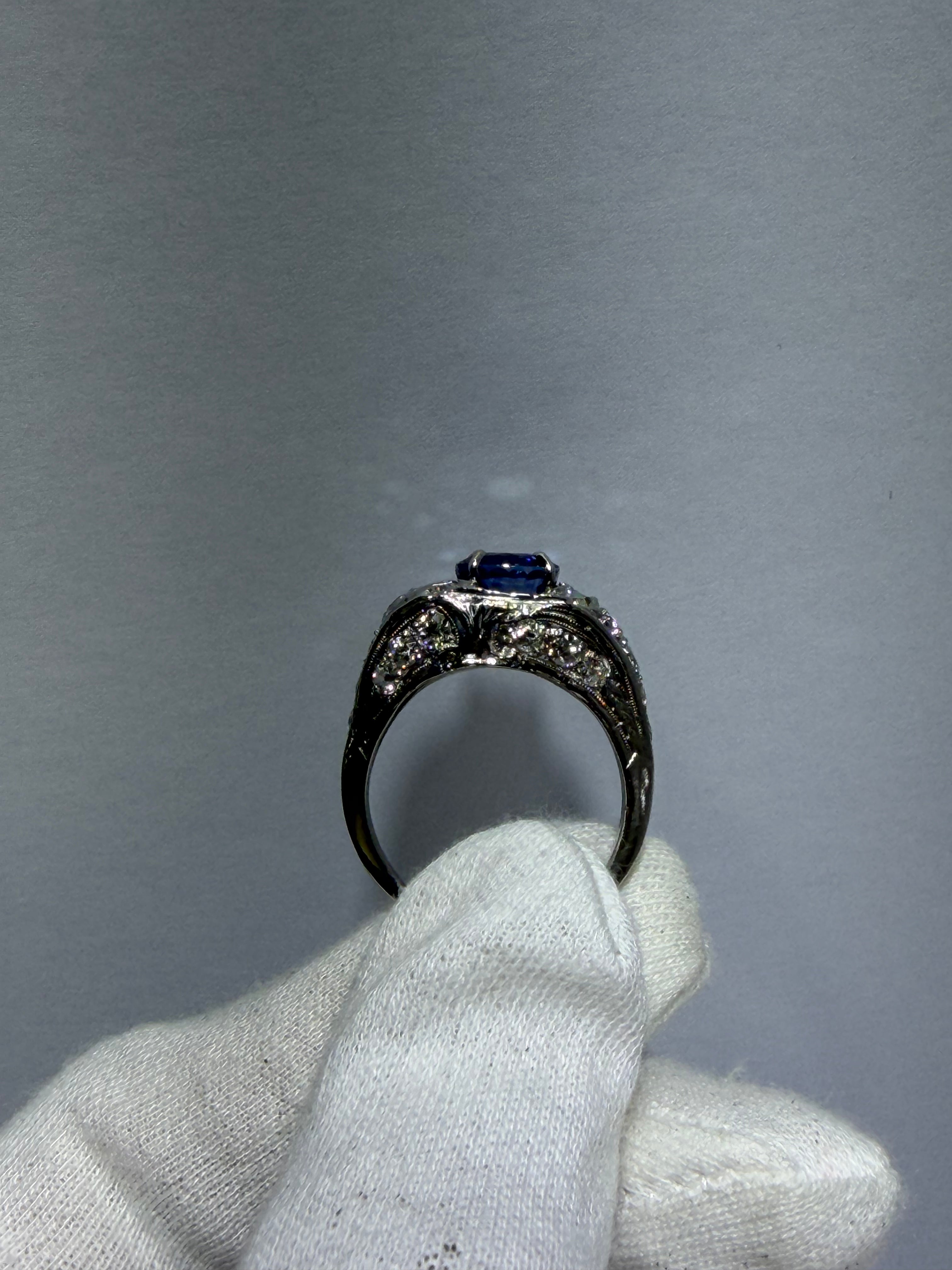 Antique Edwardian 3.19 ct Sri Lankan Sapphire & Diamond Platinum Ring, c. 1910